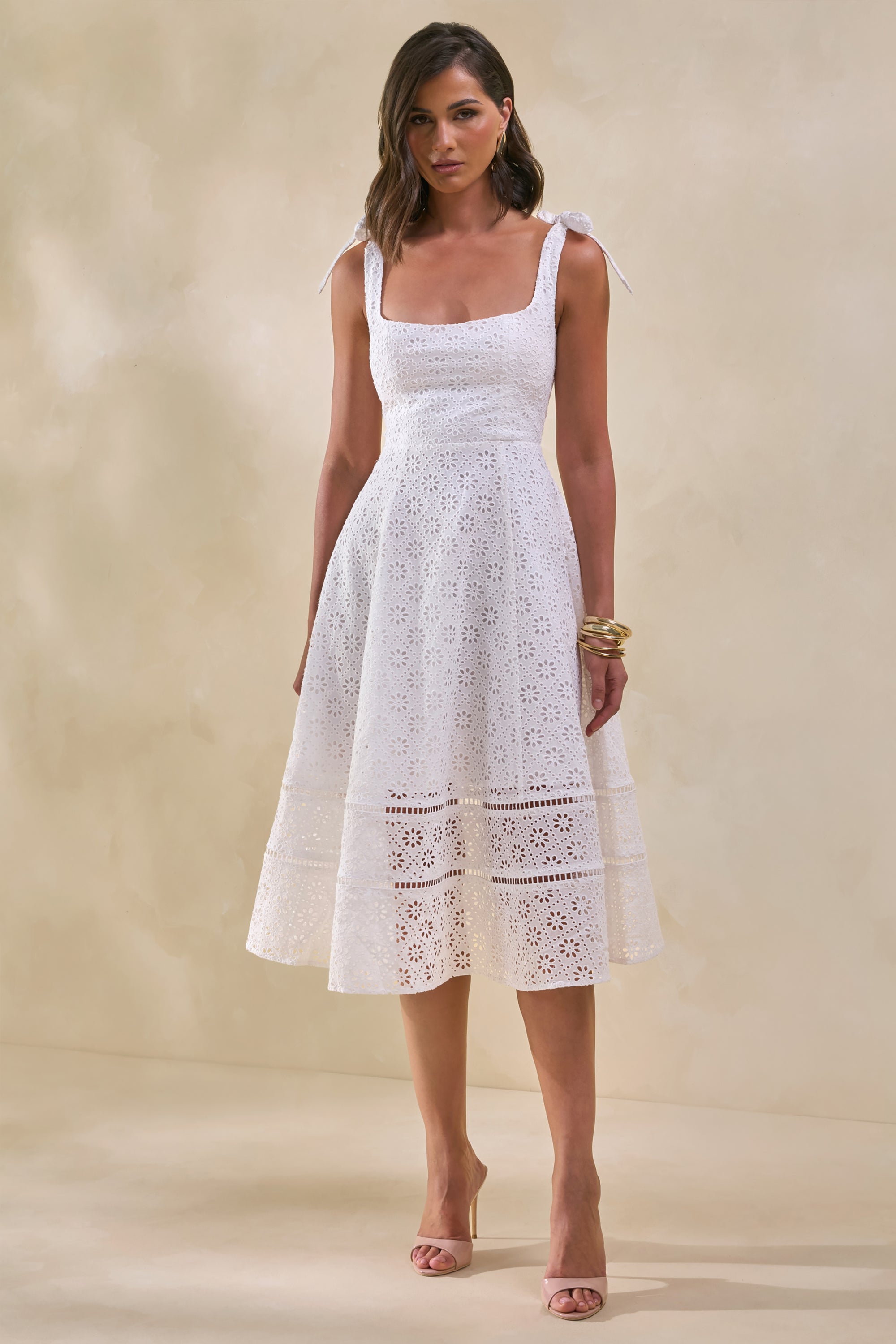 white broderie midi dress 'Milia' White Broderie Anglais & Cotton Midi Dress