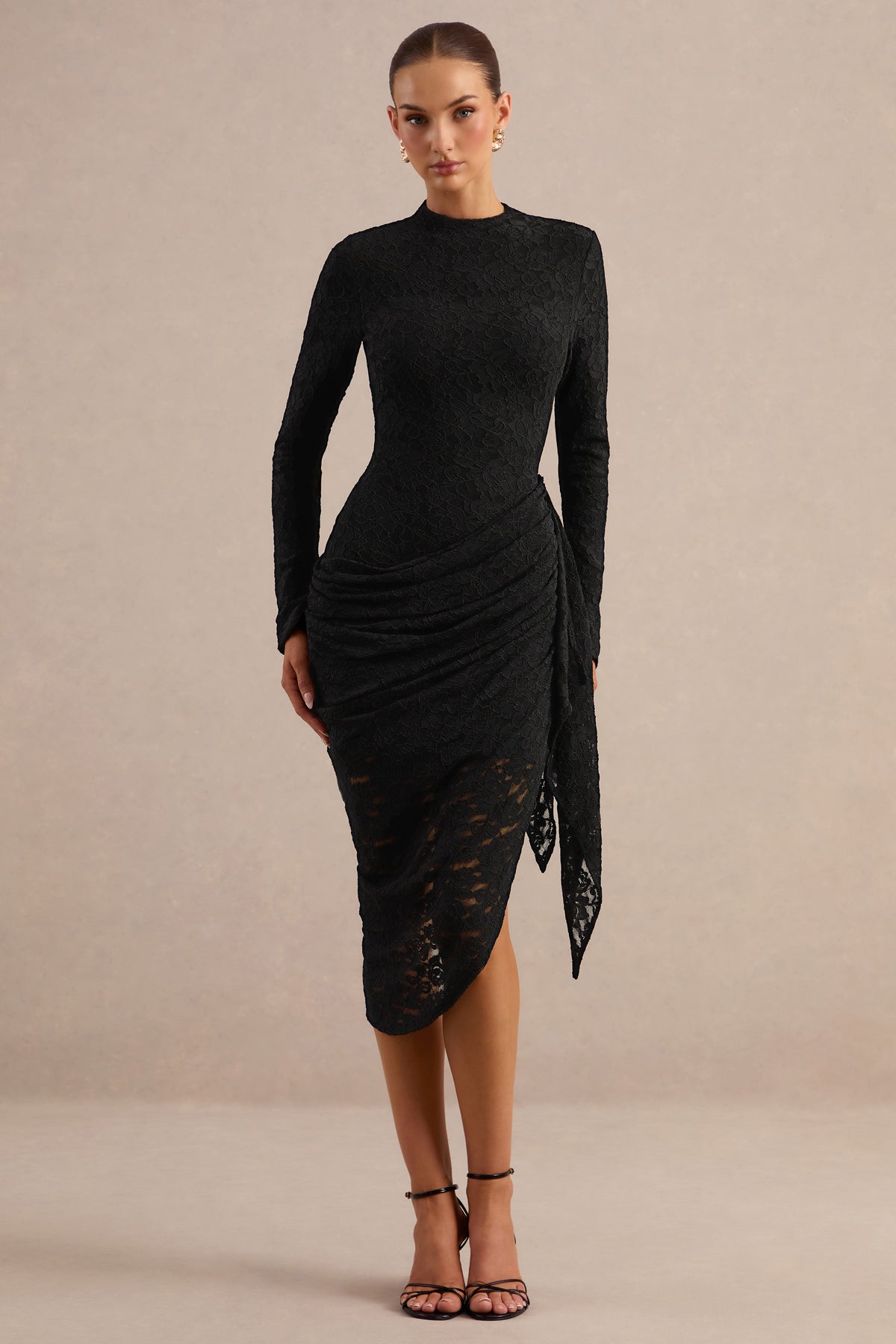 ECM_HR_CL137942001 - Laureline _ Black Lace Crew-Neck Midi Dress With Draped-Detail And Asymmetric-Hem1.jpg