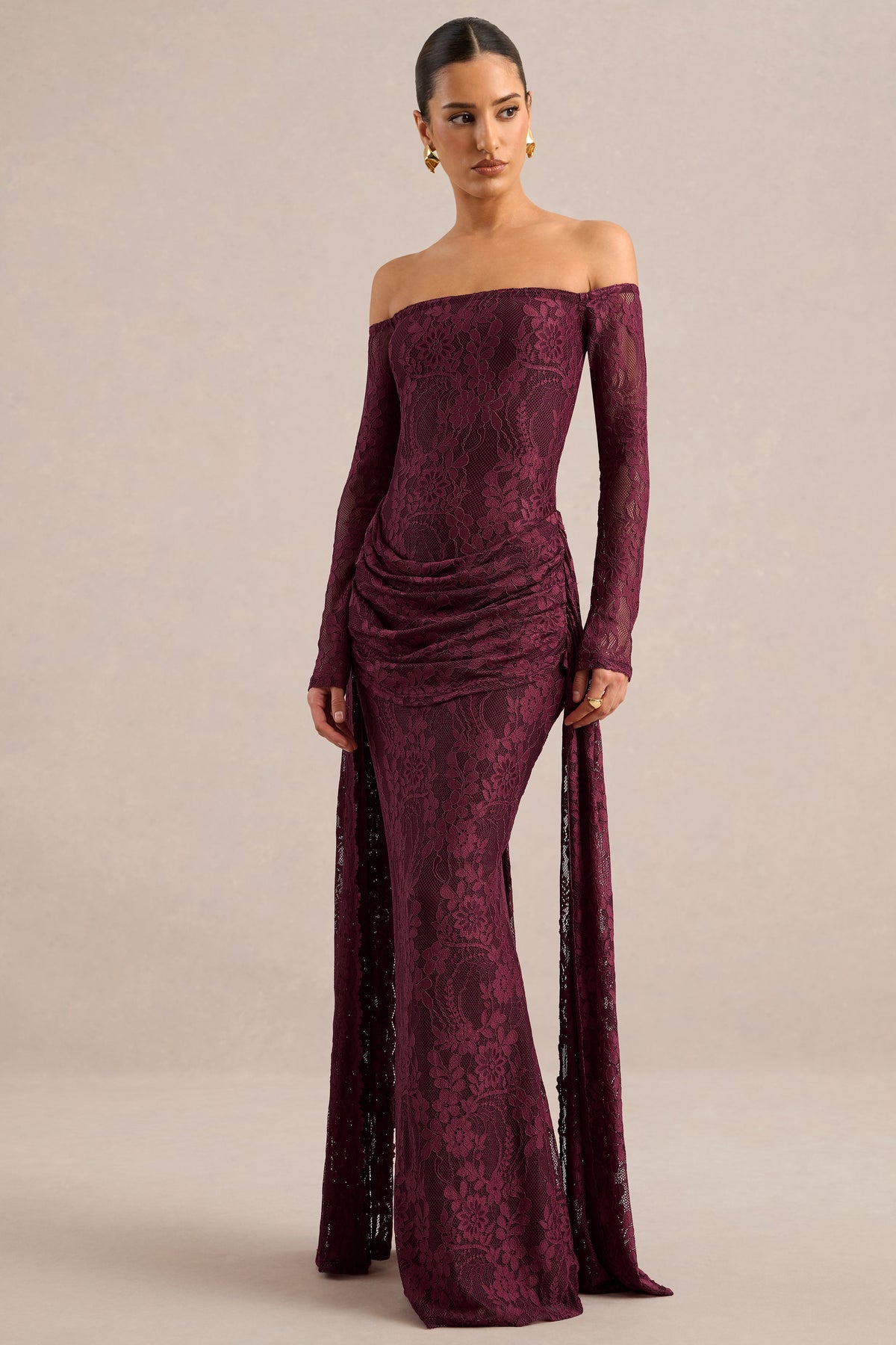 ECM_HR_CL137970102 - Parisse _ Burgundy Lace Bardot-Neck Maxi Dress With Draped-Detailing2.jpg