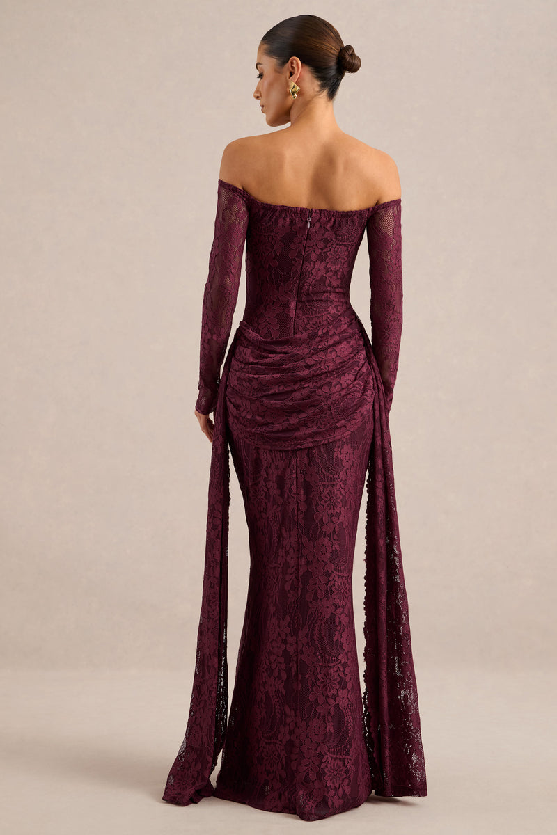 ECM_HR_CL137970102 - Parisse _ Burgundy Lace Bardot-Neck Maxi Dress With Draped-Detailing5.jpg