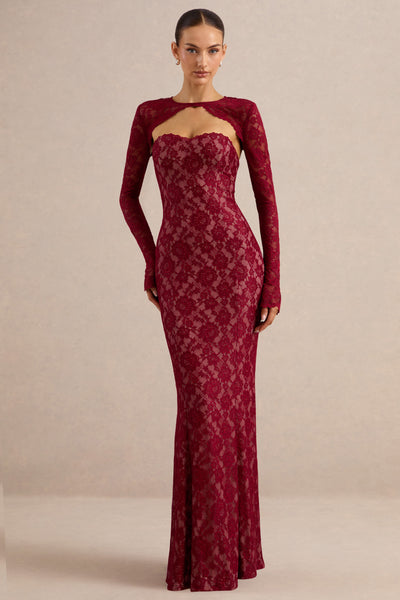 red lace long dress Mirellia | Dark Sweetheart-Neck Maxi event: Daytime ruched waistline Sexy Mermaid Spaghetti Straps color:Terracotta