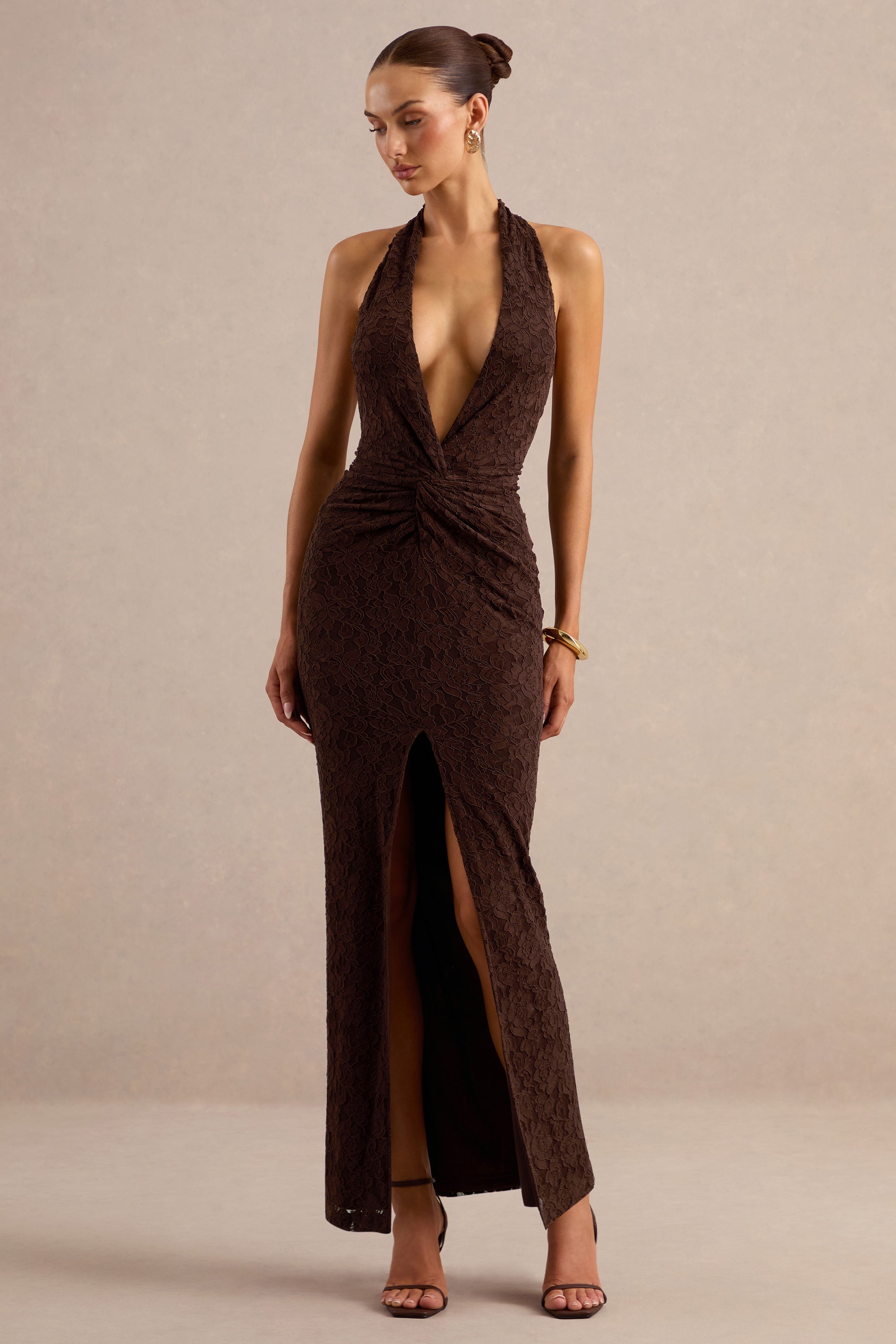 ECM_HR_CL137973022 - Ocealla _ Brown Plunge-Neck Maxi Dress With Gathered-Detailing1.jpg