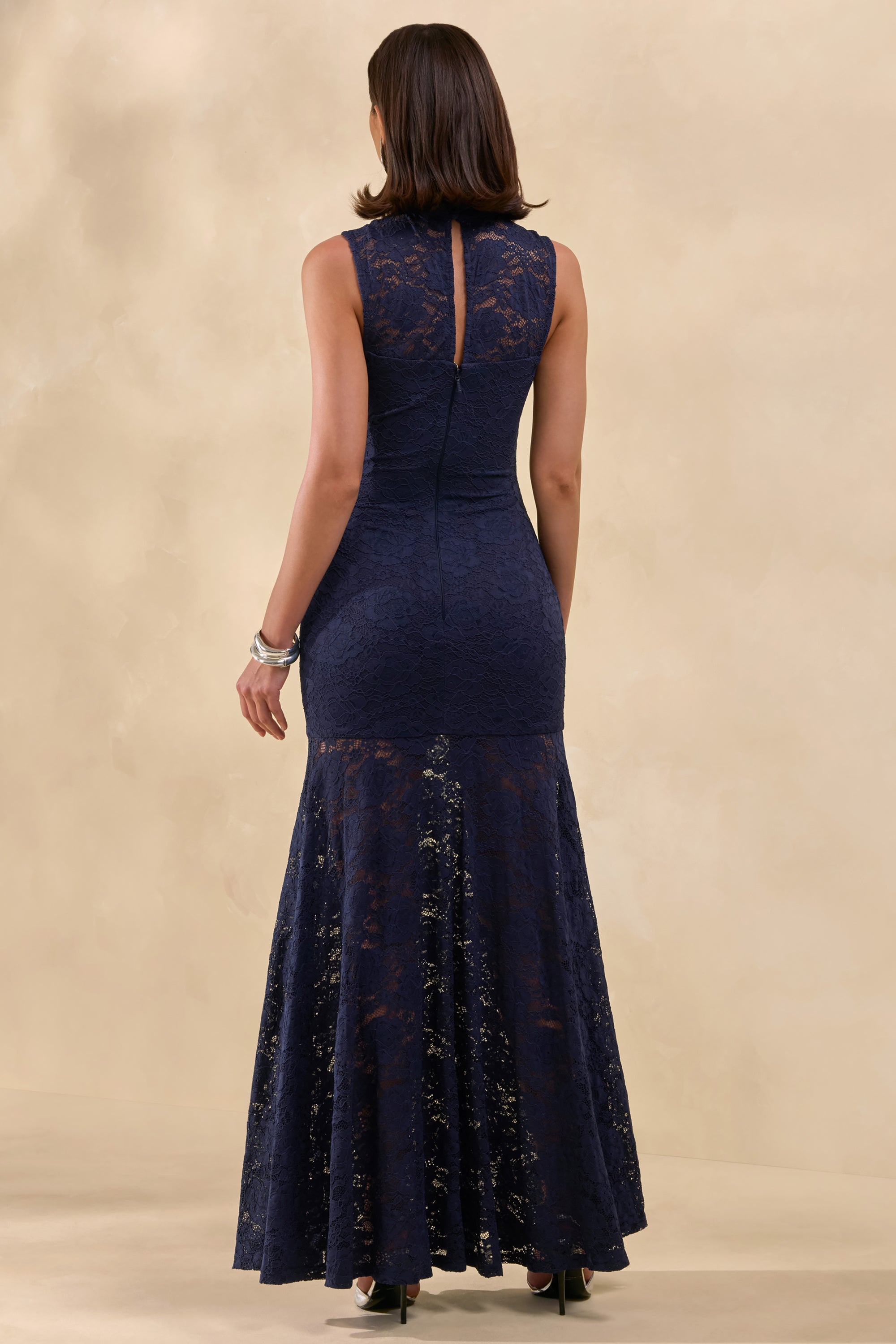 navy blue lace dress sleeveless Ever-Pretty See-through Lace Sleeveless Midi Dress