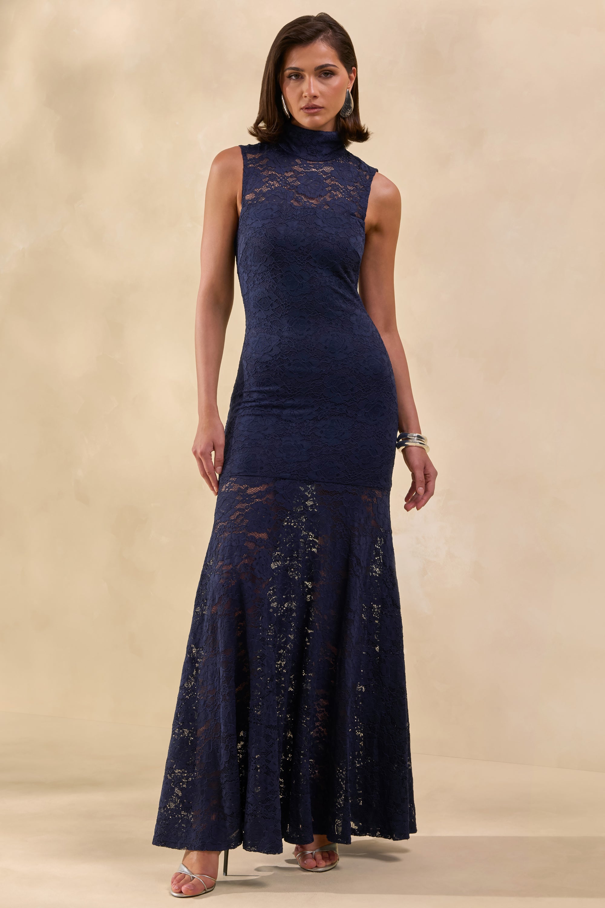 lace sheer maxi dress Vanessa Black Sheer Lace Maxi Dress, L / Black