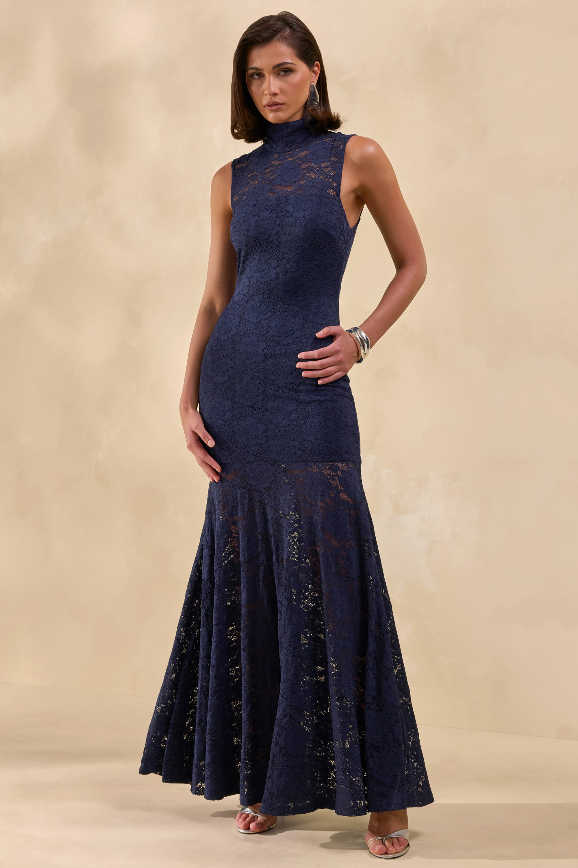 navy lace halter dress Lovely Navy Blue Dress - Lace Maxi Dress - Halter Dress