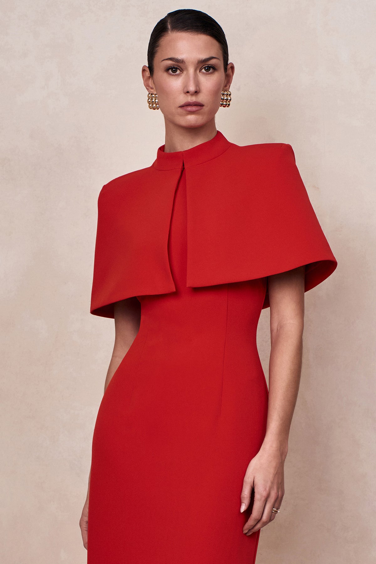 ECM_CL137673100 - Astrelle _ Red High-Neck Maxi Dress With Cape-Detail 03 .jpg