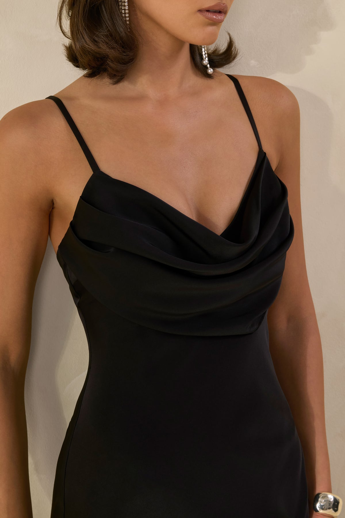 Anarelle Black Satin Cowl-Neck Maxi Dress Club L London - USA Anarelle Black Satin Cowl-Neck Maxi Dress Club L London - USA