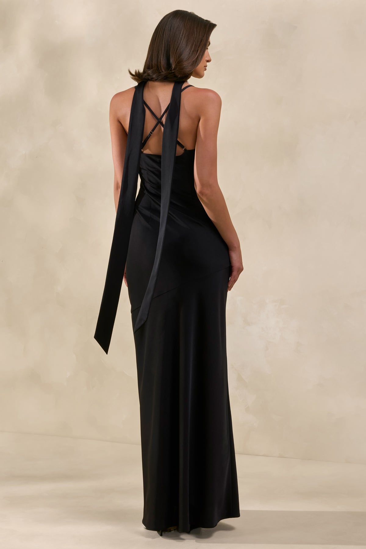 Anarelle Black Satin Cowl-Neck Maxi Dress Club L London - USA Anarelle Black Satin Cowl-Neck Maxi Dress Club L London - USA