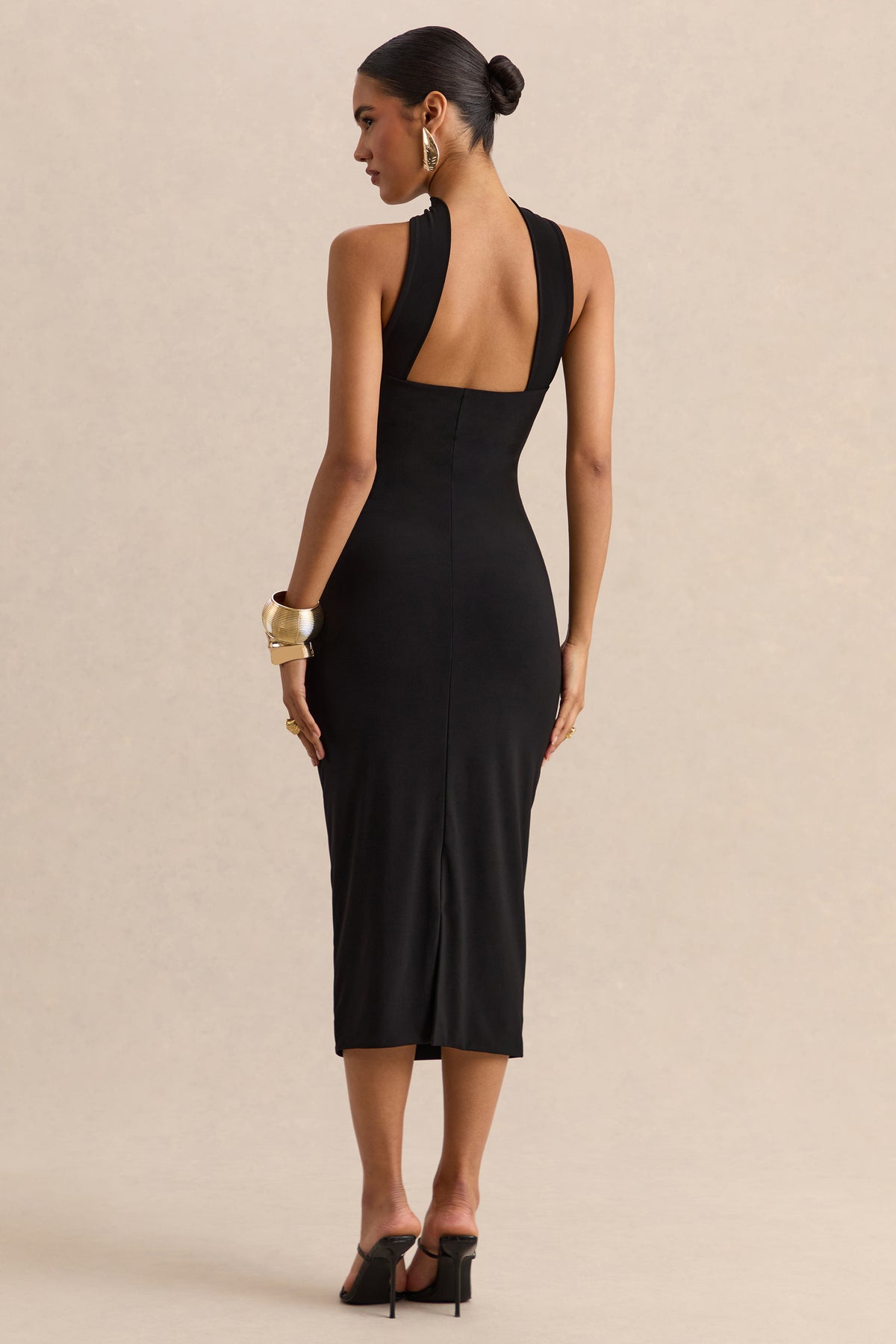 Amariah | Black Bandeau Midi Dress With Scarf-Detail - UK 16 Black Amariah | Black Bandeau Midi Dress With Scarf-Detail - UK 16 Black