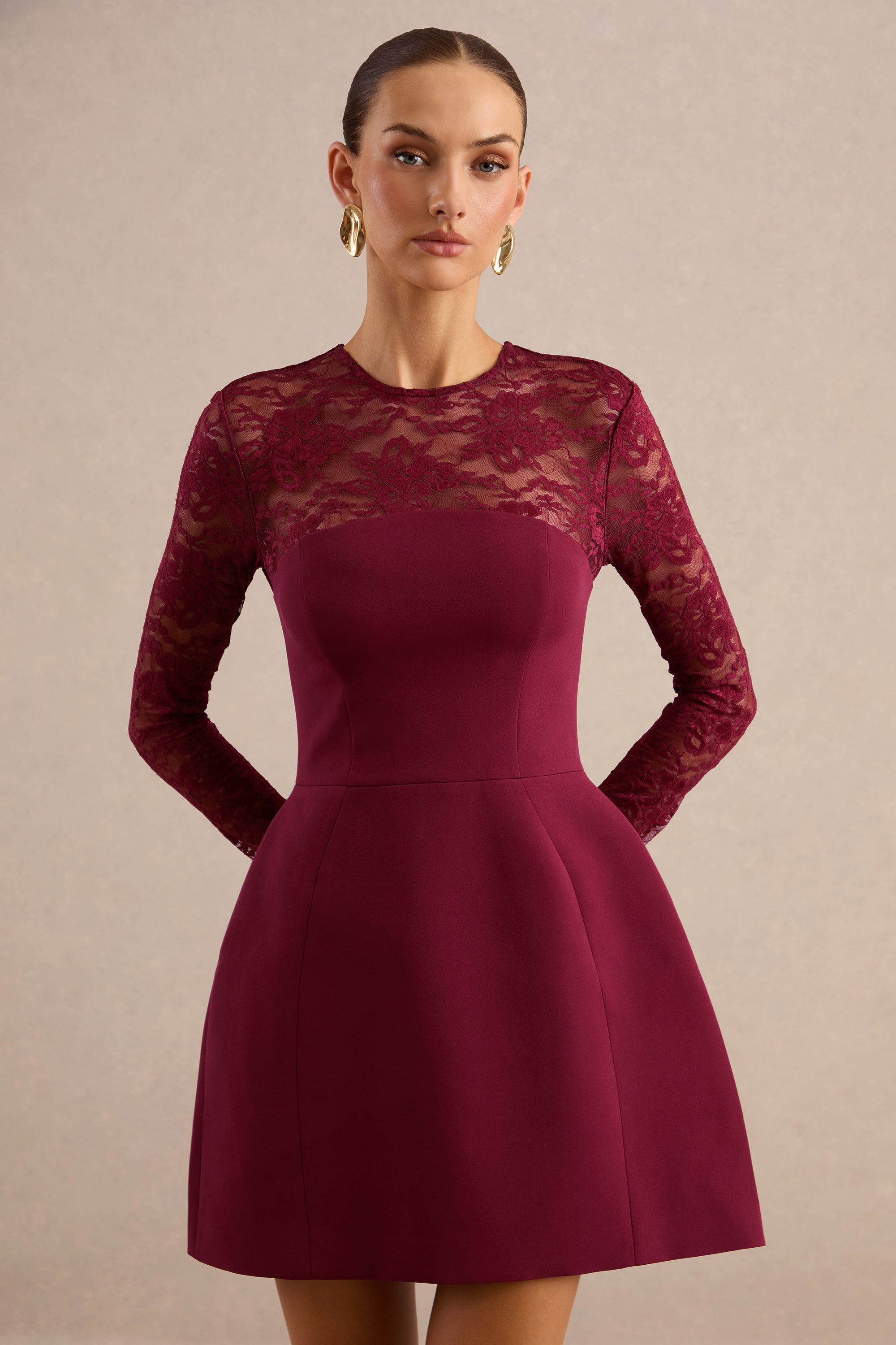 ECM_HR_CL138041102 - Aerin | Burgundy High-Neck Mini Dress With Long-Lace Sleeves3.jpg