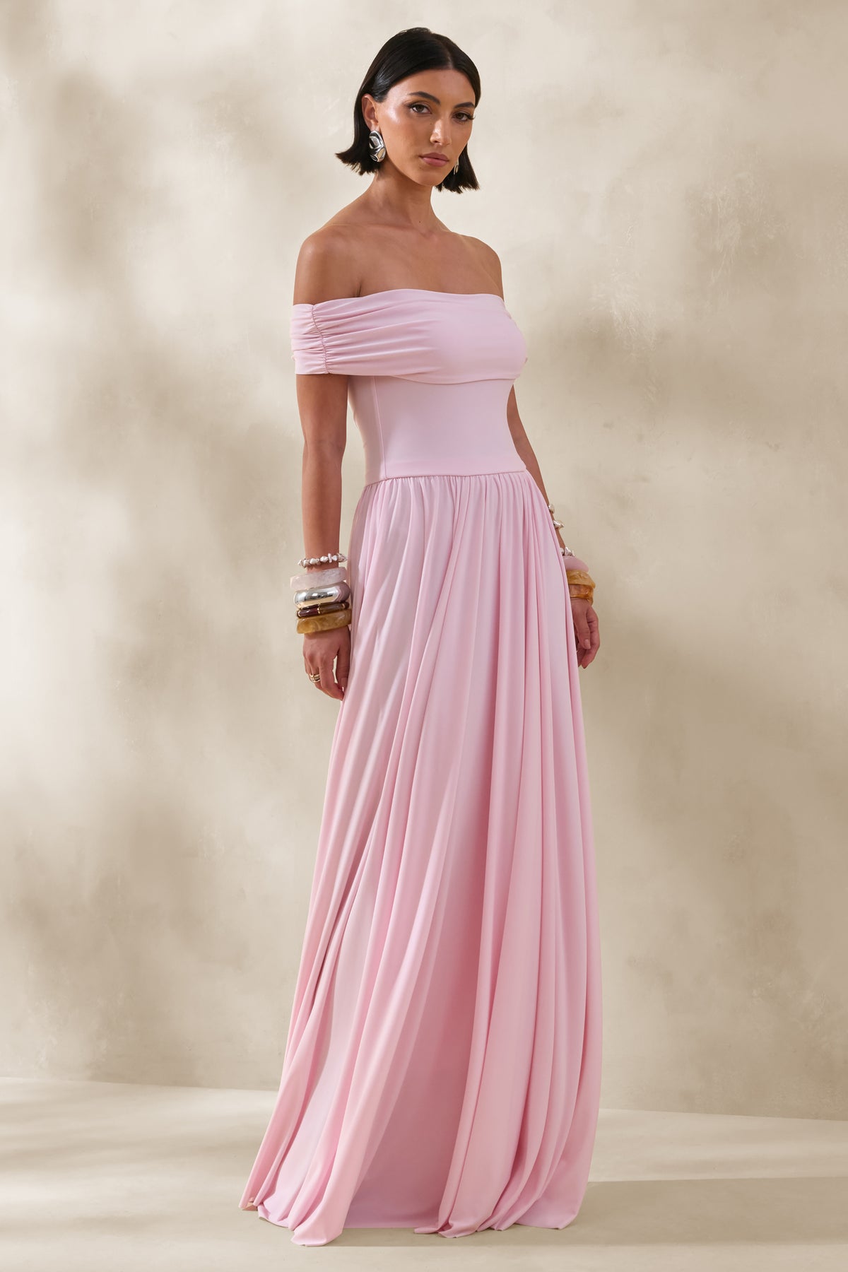 Cindie Pink Bardot-Neck Maxi Dress – Club L London Cindie Pink Bardot-Neck Maxi Dress – Club L London