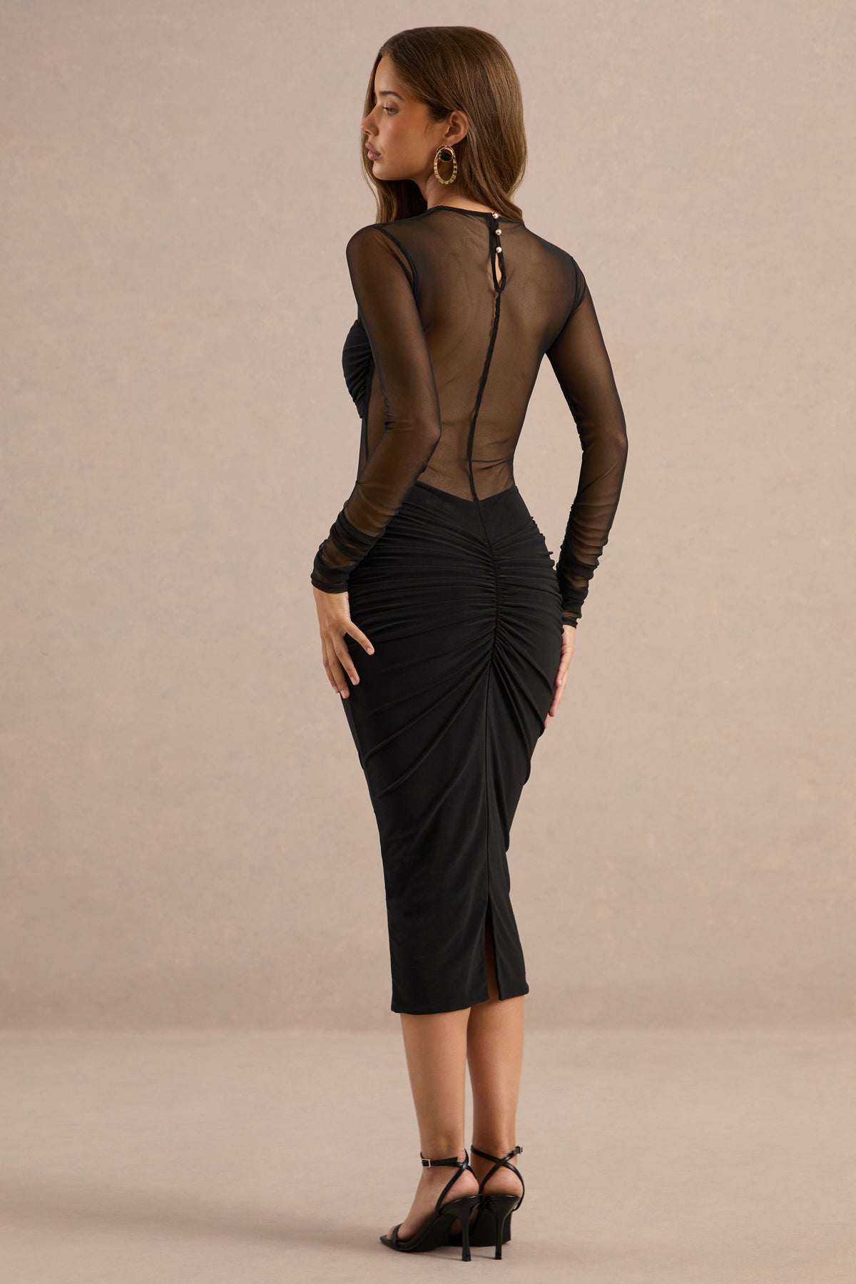ECM_HR_CL138049001 - Andelle  Black Mesh High-Neck Midi Dress With Gathered-Detailing5.jpg