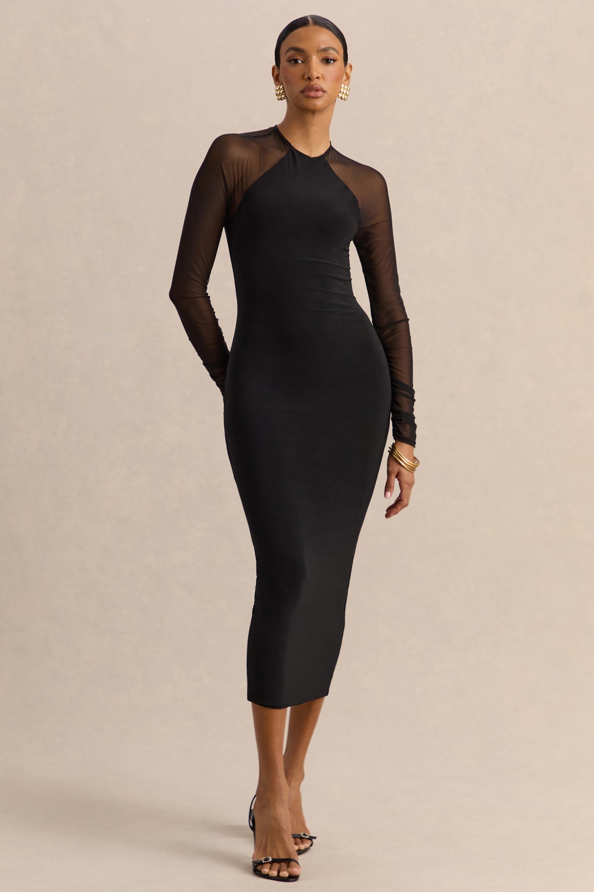black midi mesh evening dress Mesh Ruched Tube Midi Dress – Penelope The Label