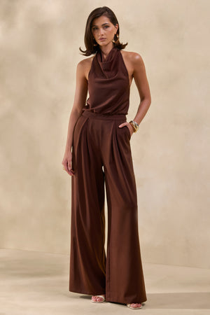 Elisra Brown Satin Halter-Neck Jumpsuit – Club L London - USA