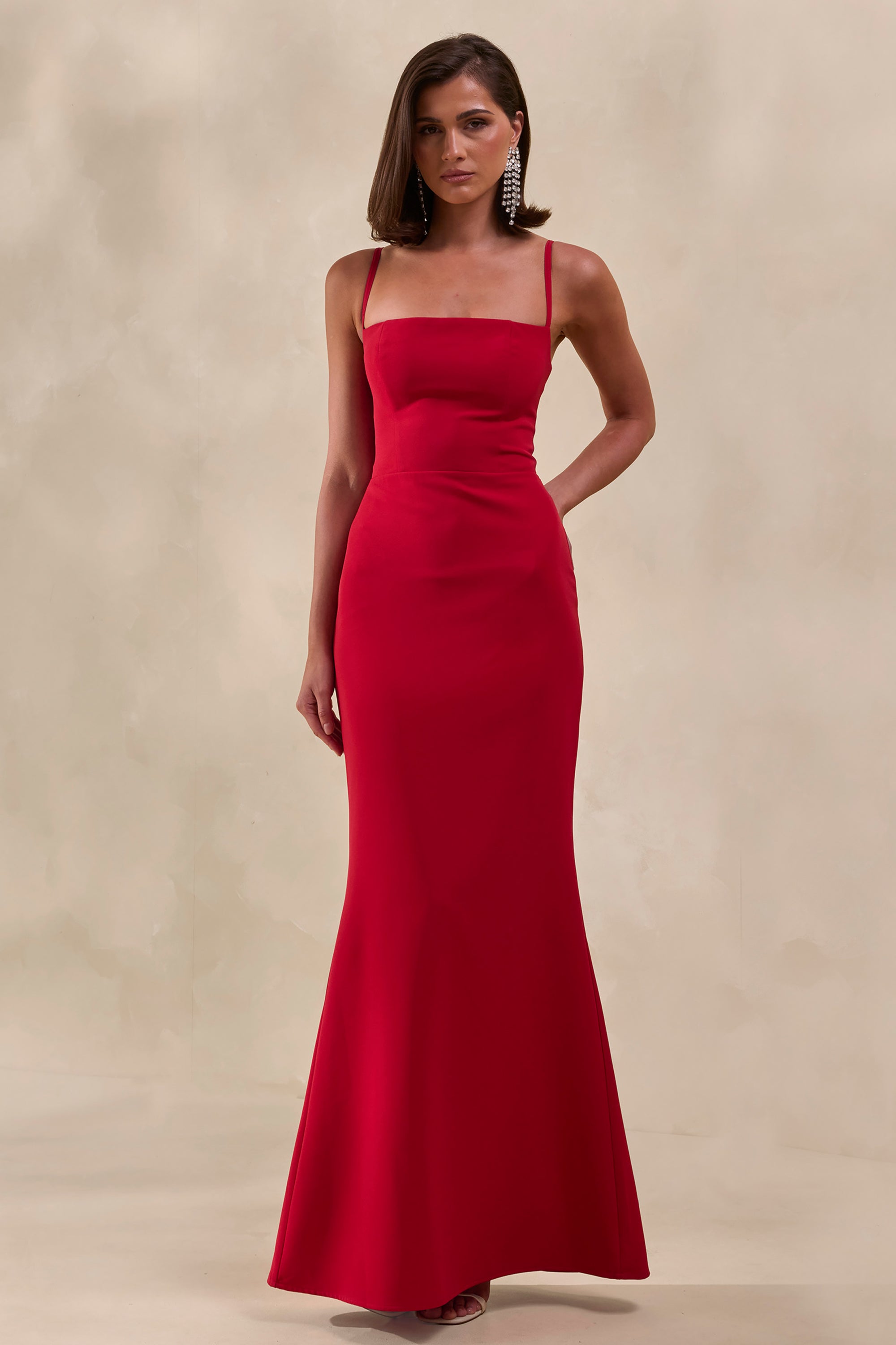 square neck maxi dress formal Zavira | RED Square-Neck Maxi Dress