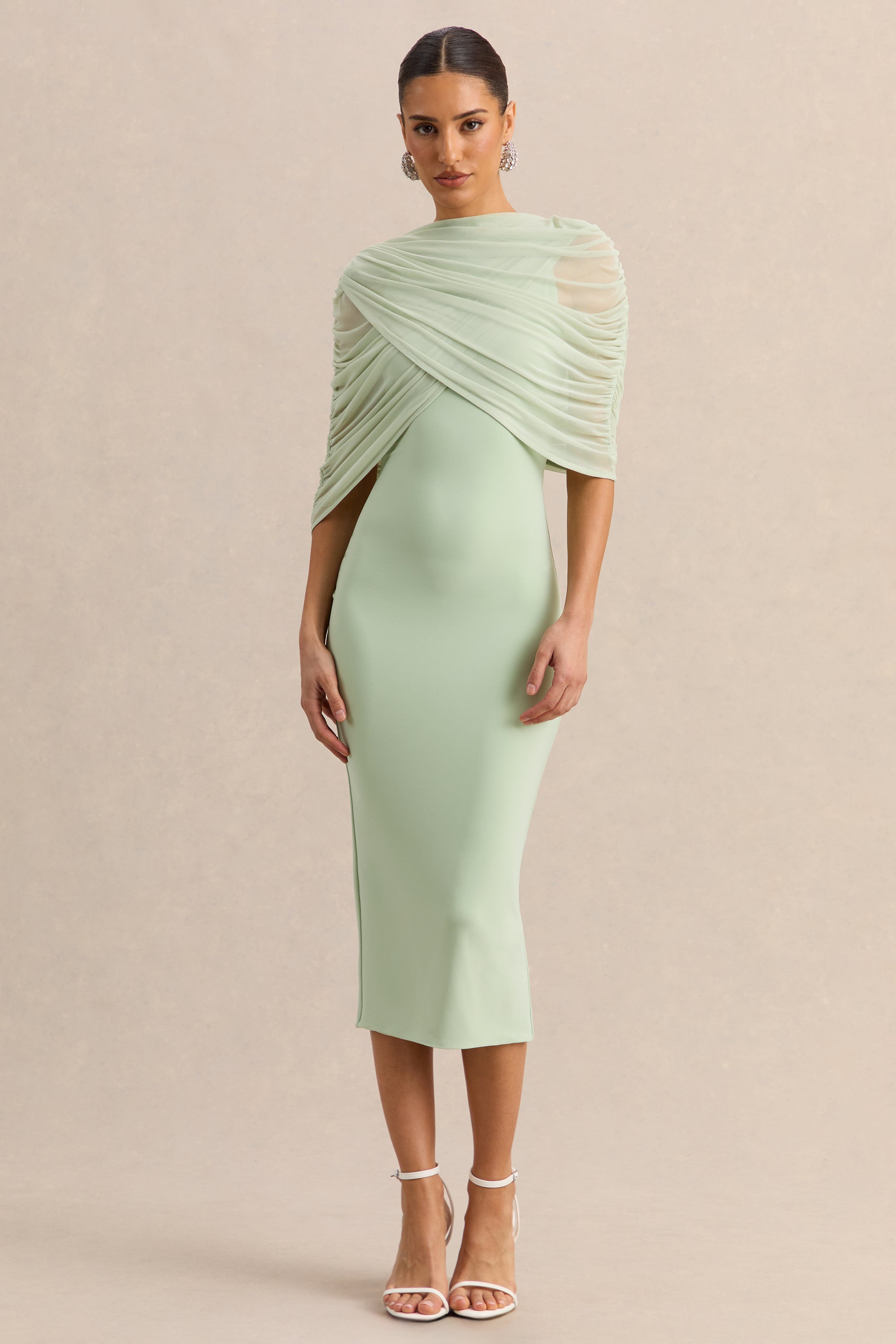 high neck silk midi dress Ayala Navy high-neck silk-satin midi dress