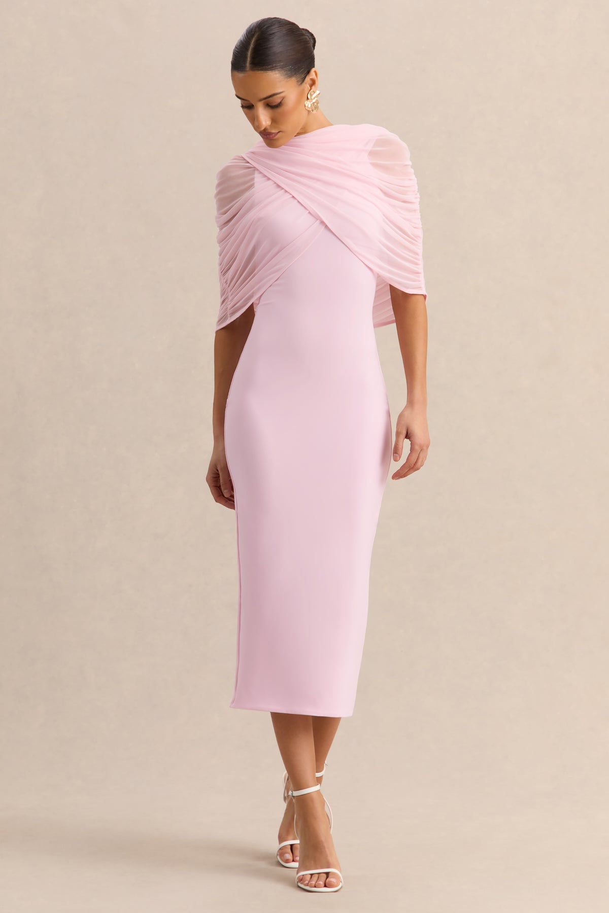 Mirana | Light PINK High-Neck Midi-Dress - UK 12 Light PINK Mirana | Light PINK High-Neck Midi-Dress - UK 12 Light PINK