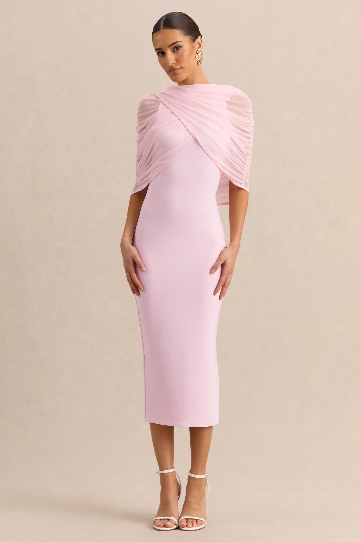 Mirana | Light PINK High-Neck Midi-Dress - UK 12 Light PINK Mirana | Light PINK High-Neck Midi-Dress - UK 12 Light PINK