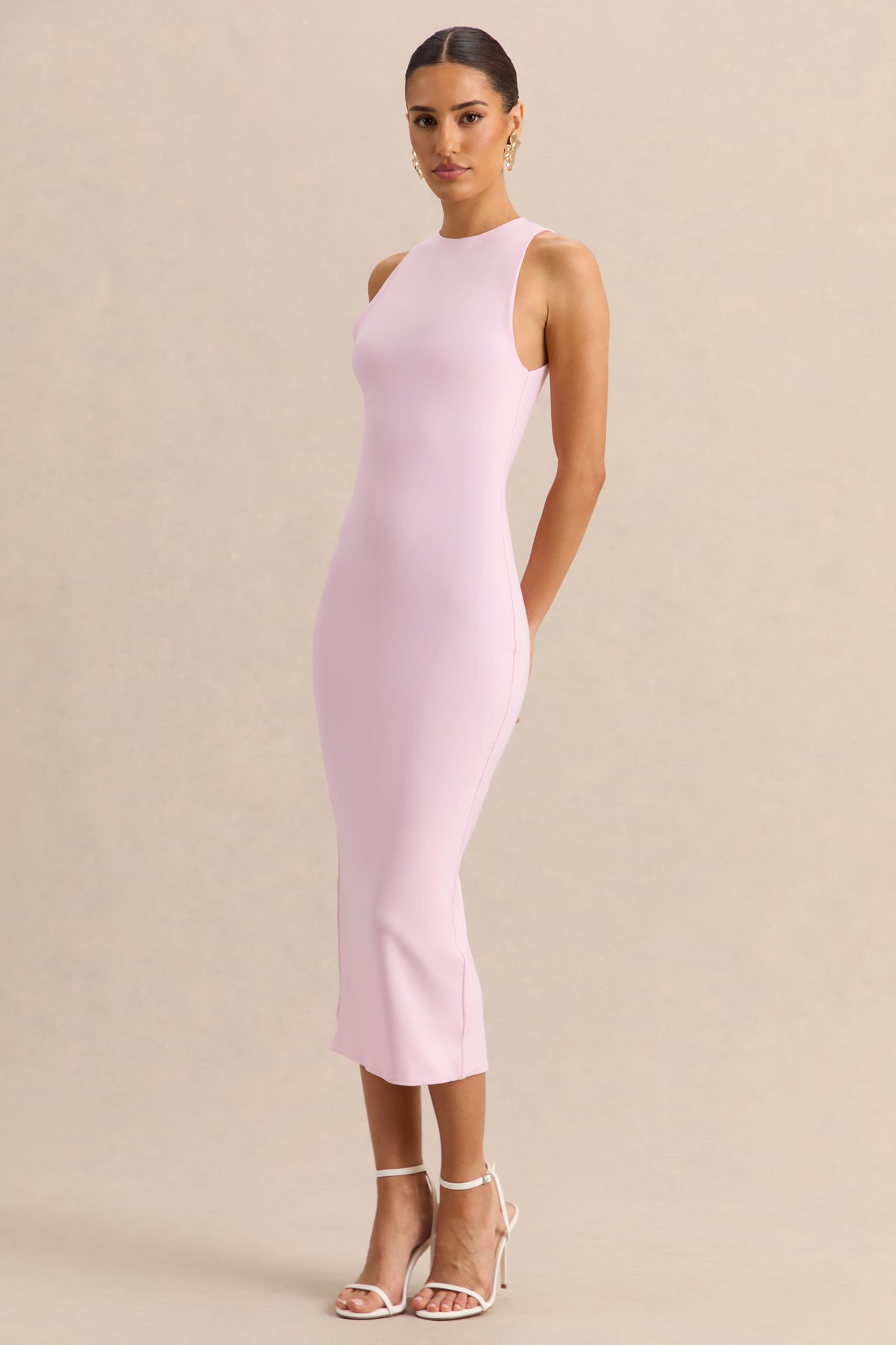 Mirana | Light PINK High-Neck Midi-Dress - UK 12 Light PINK Mirana | Light PINK High-Neck Midi-Dress - UK 12 Light PINK