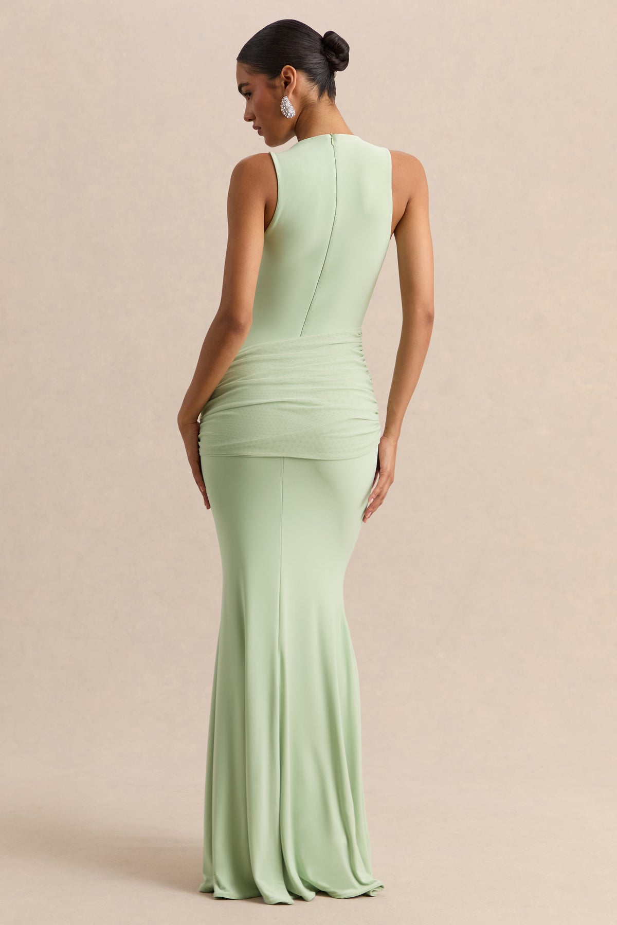 Mirene Mint Round-Neck Maxi-Dress With Gathered-Detailing And Sash Club L London - USA Mirene Mint Round-Neck Maxi-Dress With Gathered-Detailing And Sash Club L London - USA