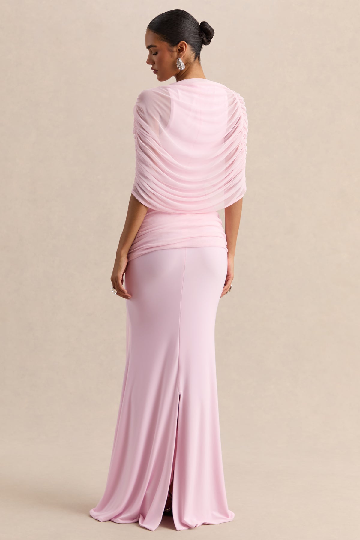 Mirene Light Pink Round-Neck Maxi-Dress With Gathered-Detailing And – Club  L London