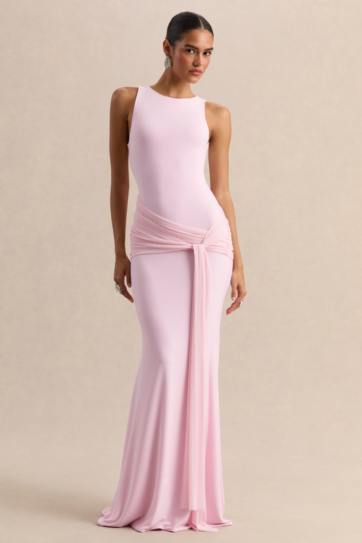 Mirene Light Pink Round-Neck Maxi-Dress With Gathered-Detailing And  Club  L London - USA
