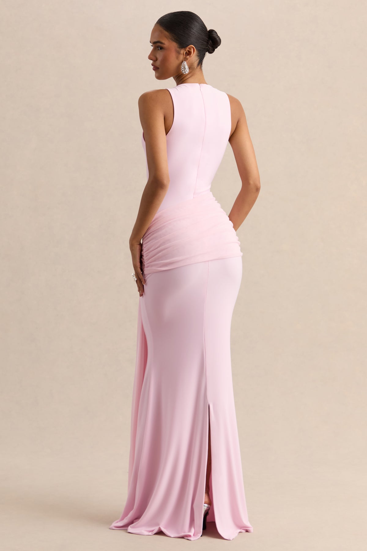 Mirene Light Pink Round-Neck Maxi-Dress With Gathered-Detailing And – Club  L London