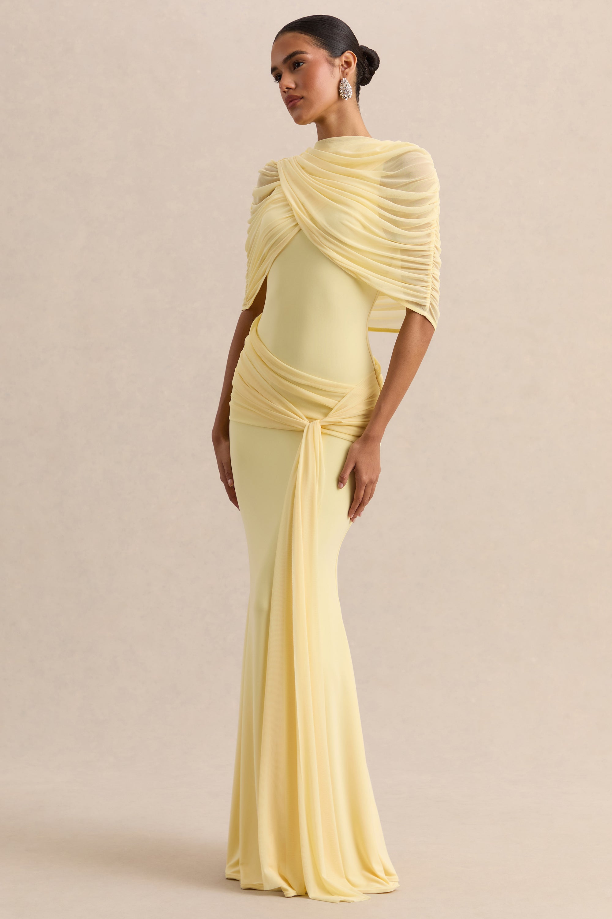 club london yellow dress Casey | Ombre Print Asymmetric Neckline Cowl Maxi Hadley exudes timeless femininity with a refined Stunning Yellow Dress for Wedding