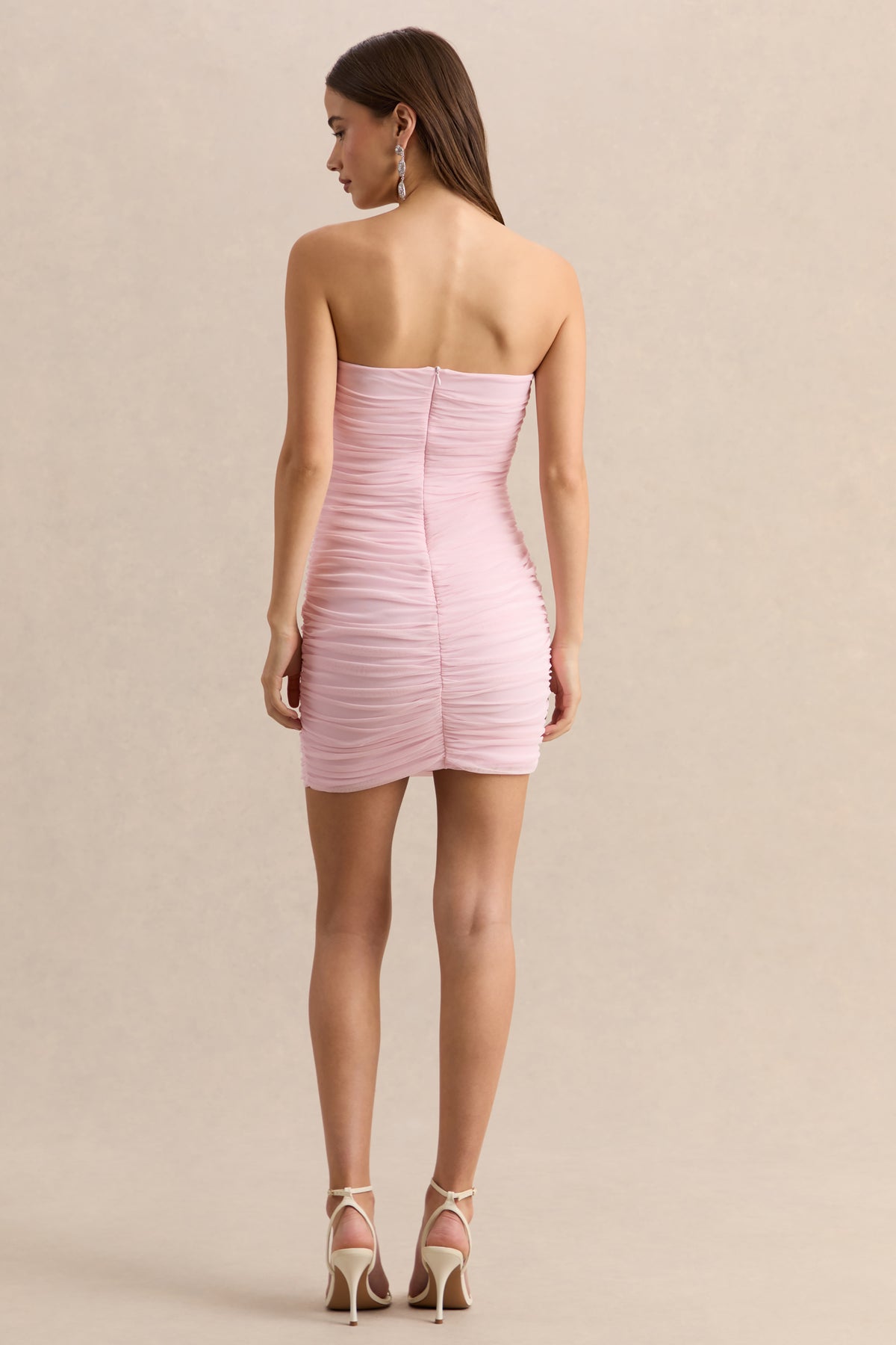 Merisse | Light PINK Bandeau Mini-Dress With Ruched-Detailing - UK 8 Light PINK Merisse | Light PINK Bandeau Mini-Dress With Ruched-Detailing - UK 8 Light PINK