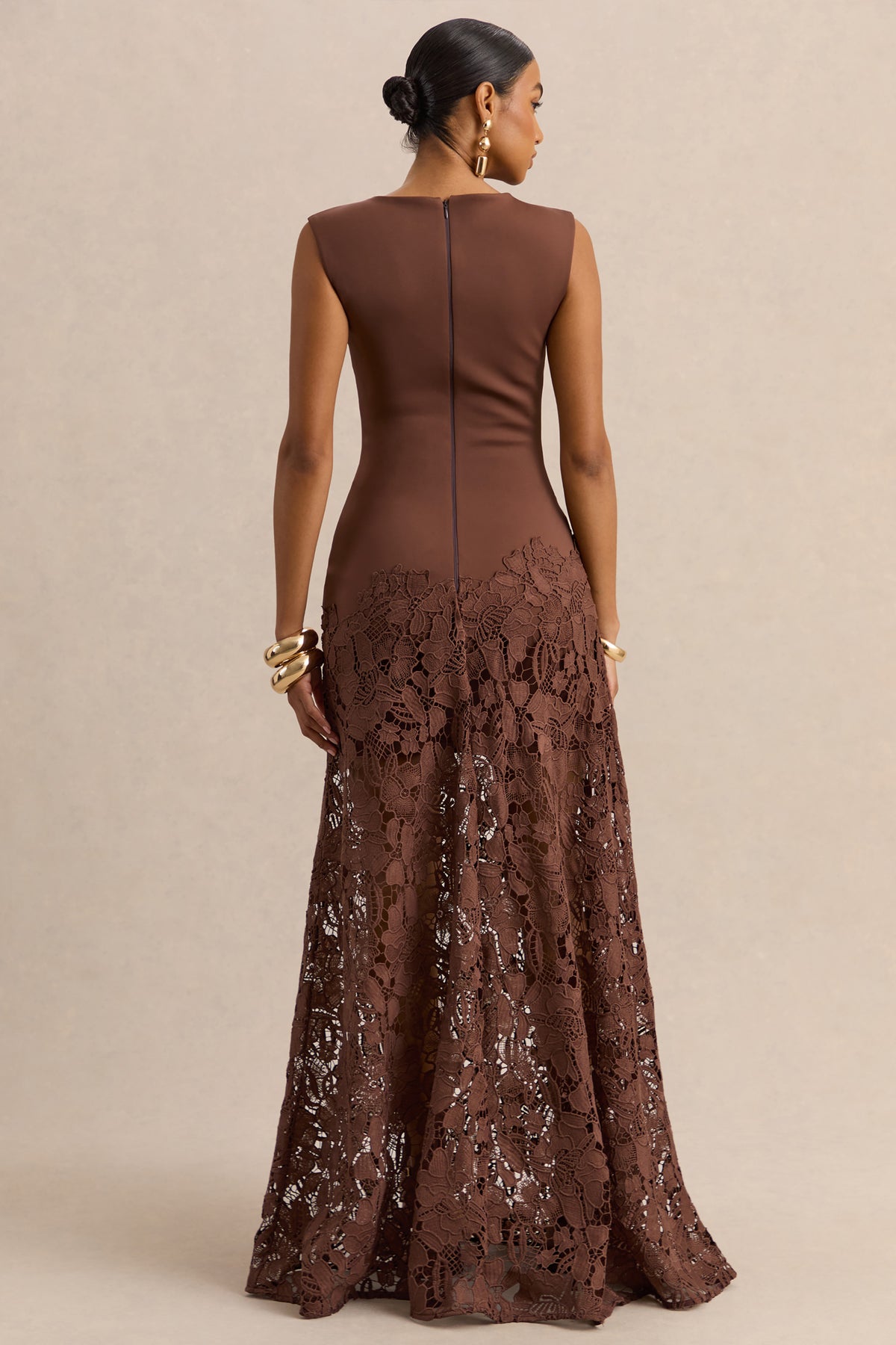 blue dress for baby girl Calune Brown Lace Wide-Neck Maxi Dress – Club L London