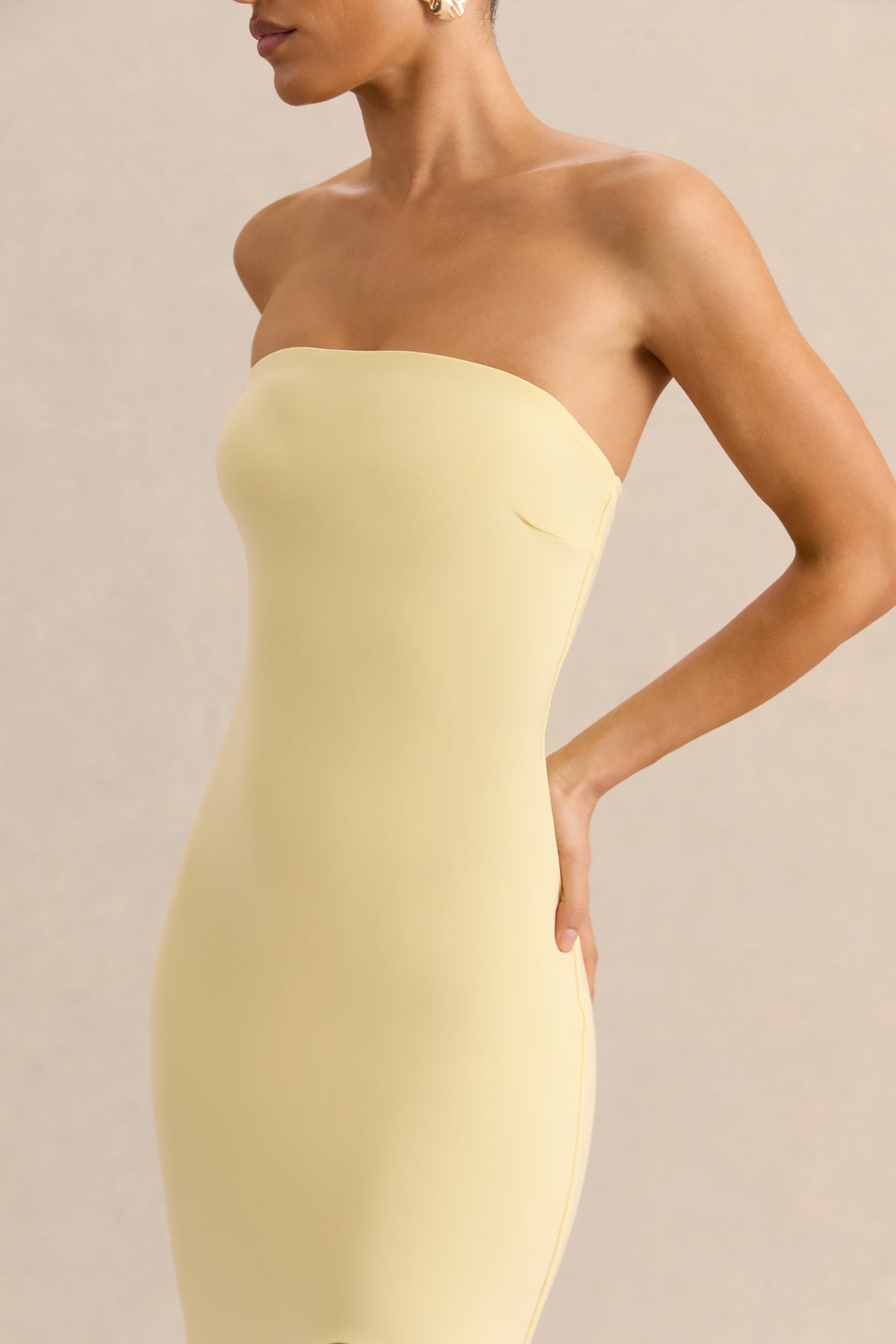 strapless bodycon maxi dress Melva | Lemon Bandeau Maxi Dress