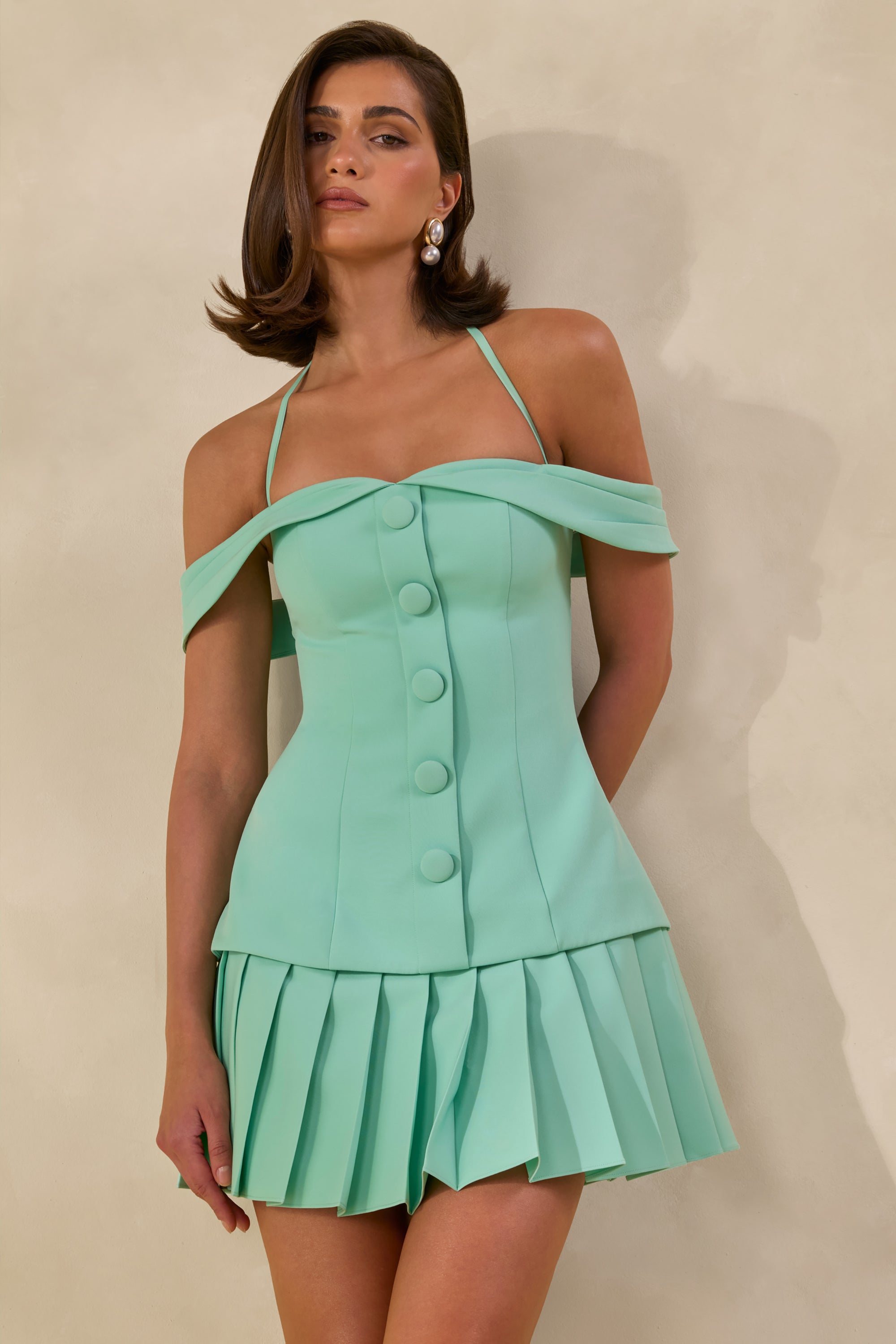 mint green bardot dress Bayshore Light Green Bow Bardot Midi Dress Club L London