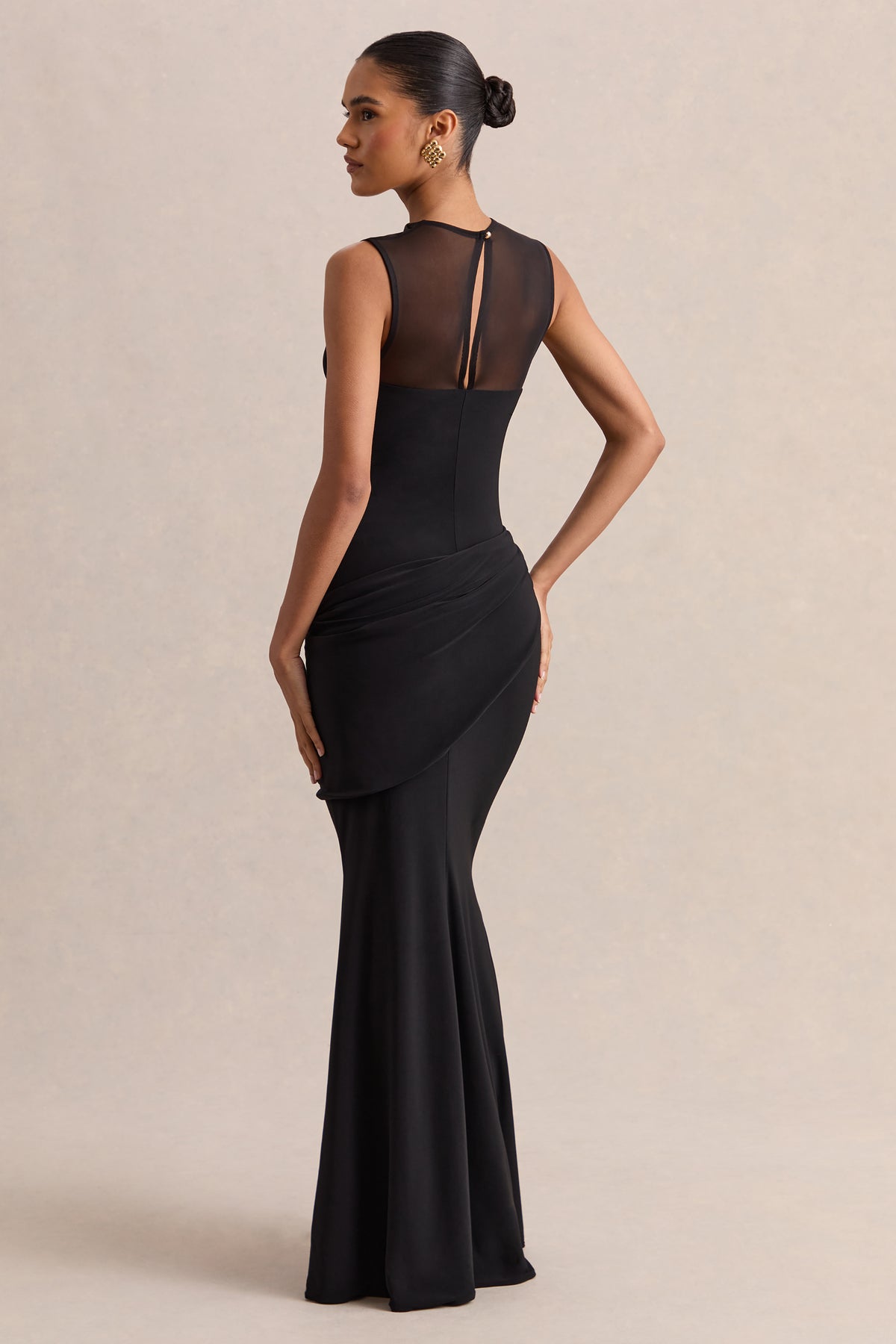 black maxi dress with mesh Long Sleeve Embellished Backless Maxi Dress in Black - 12 main image 0