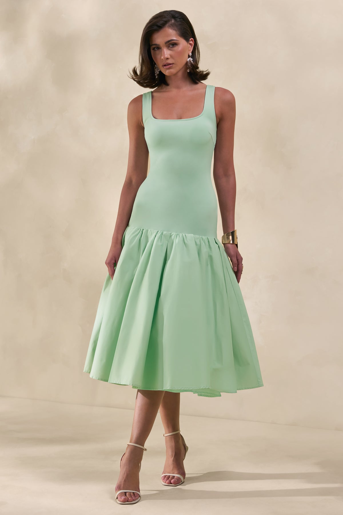 Nanette Mint Square-Neck Midi Dress With Voluminous Skirt – Club L London Nanette Mint Square-Neck Midi Dress With Voluminous Skirt – Club L London