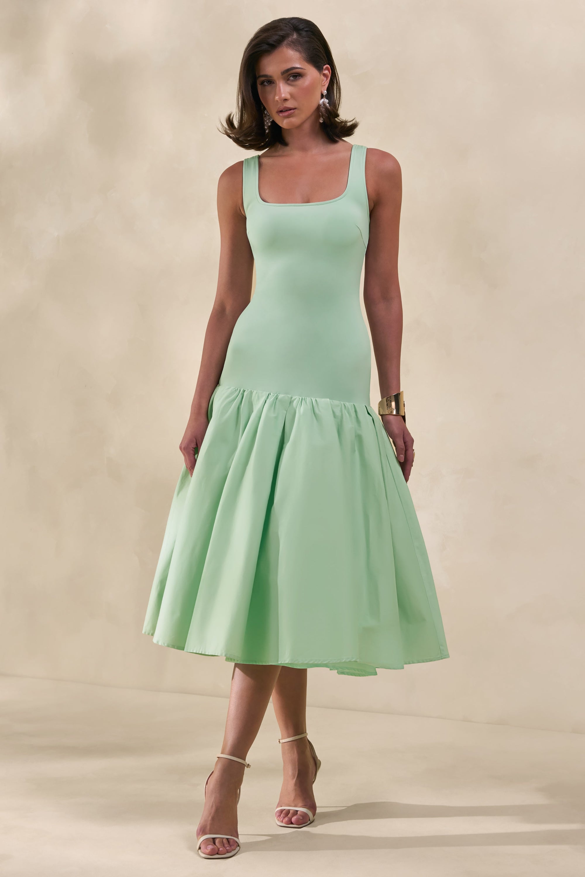 midi dress mint Essential Square Neck Straight Sleeved Midi Dress Mint Lady Biba US