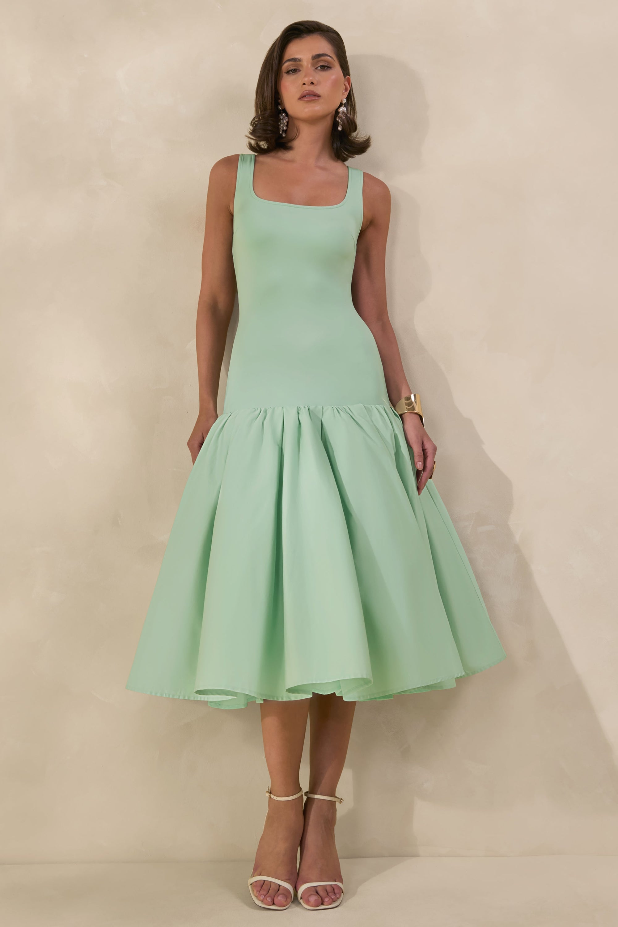 Nanette | MINT Square-Neck Midi Dress With Voluminous Skirt
