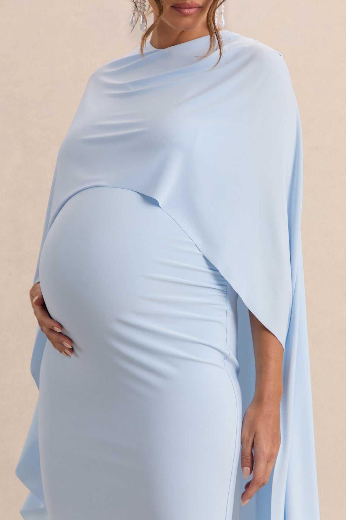 Arwen Powder Blue Round-Neck Maternity Midi Dress With Cape Detail – Club L  London