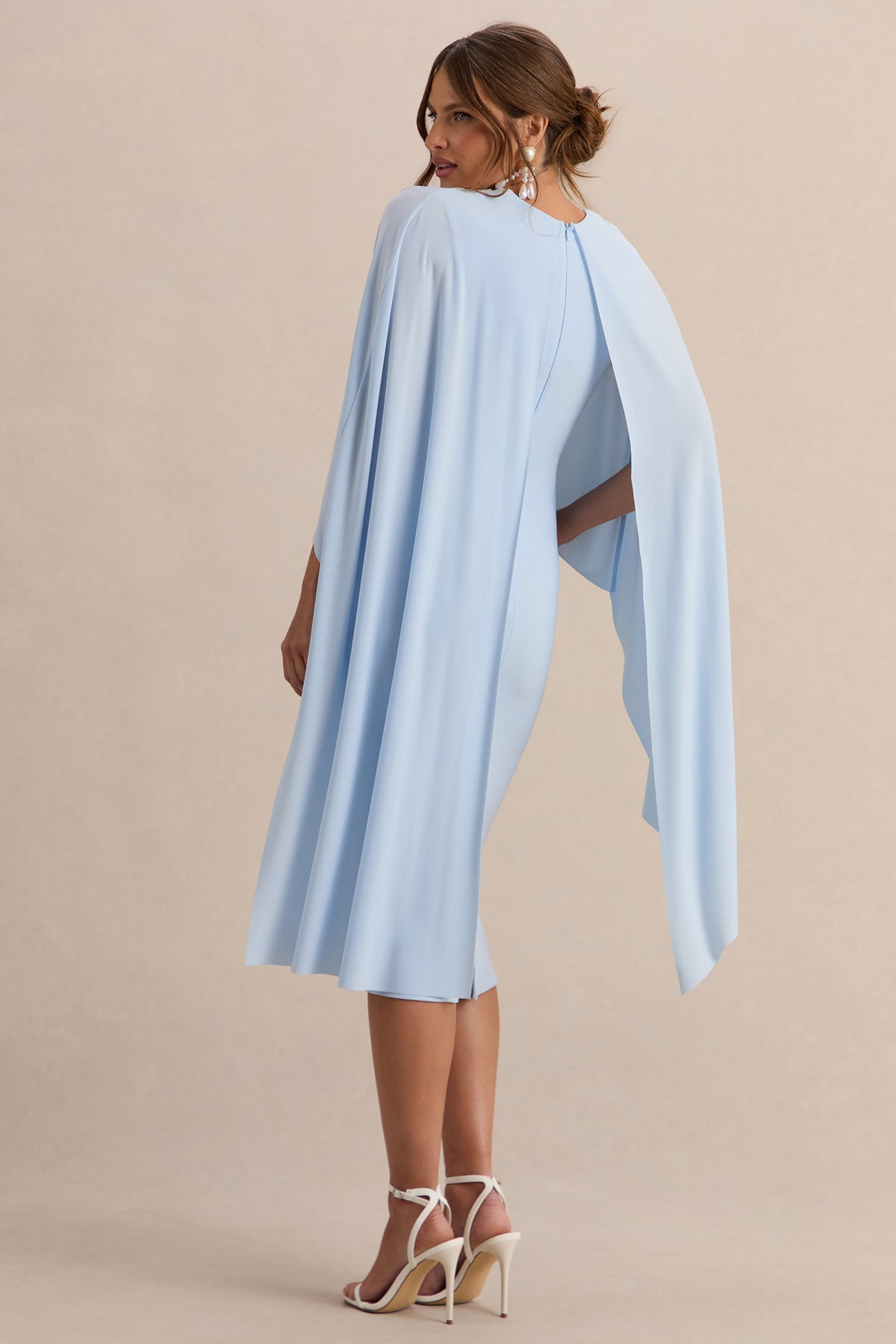 Arwen Powder Blue Round-Neck Maternity Midi Dress With Cape Detail – Club L  London