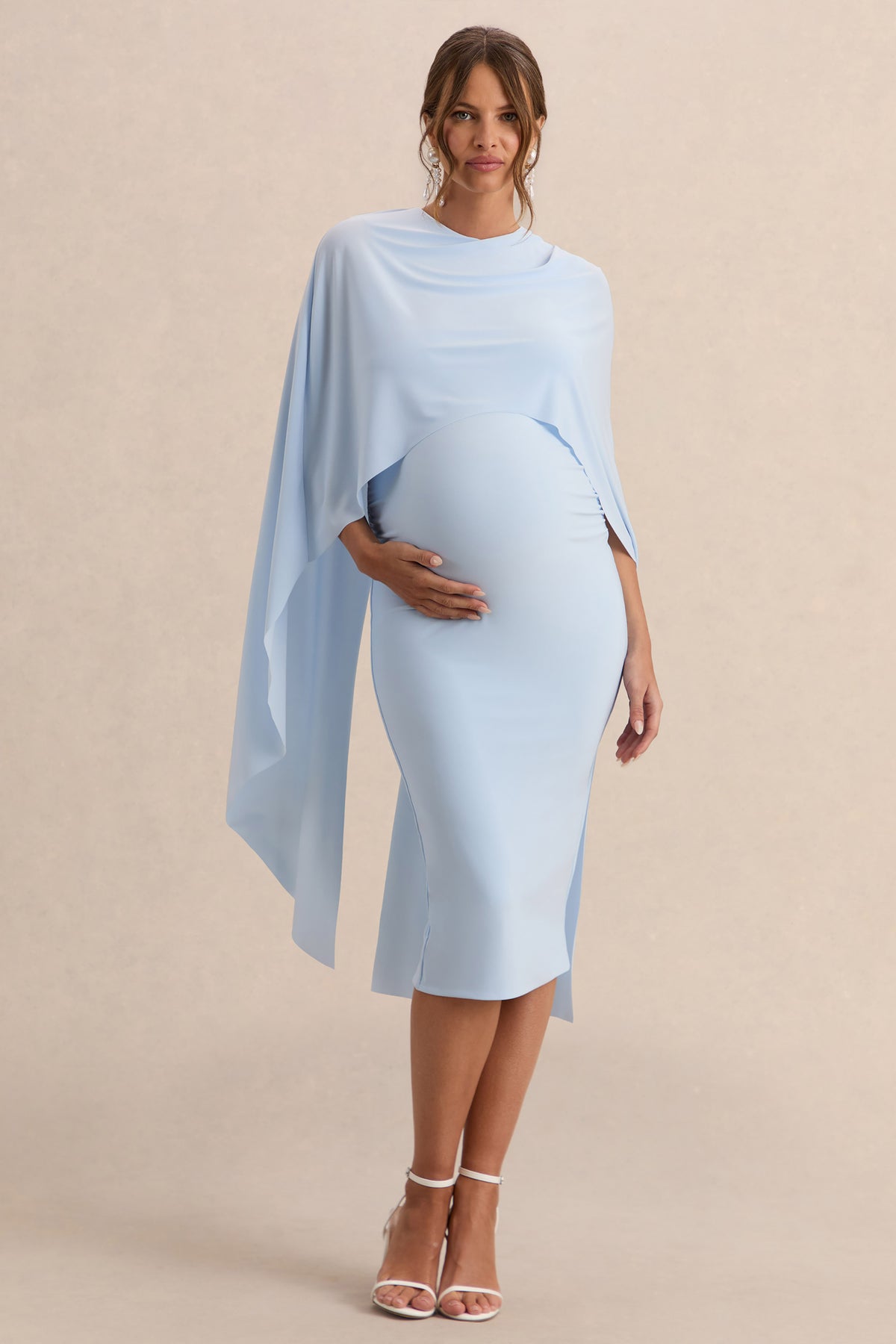 blue maternity midi dress Denim Blue Collared Oversized Maternity Midi Dress main image 1