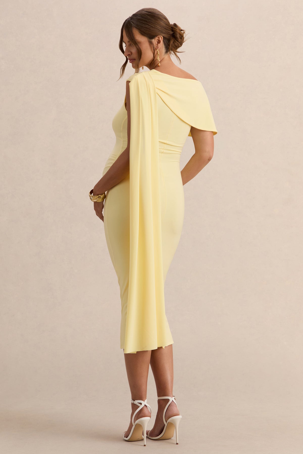 gathered asymmetric midi dress Gold Draped Midi Dress XL