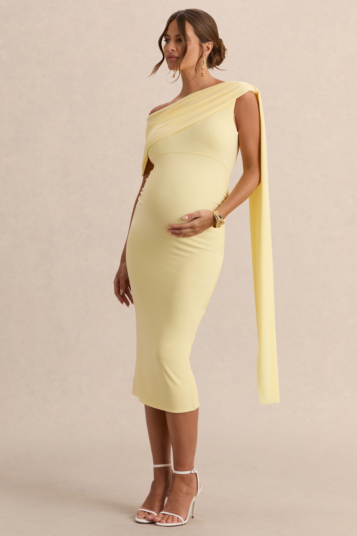 midi yellow maternity dress Conairie Maternity Dress for Baby Shower Photoshoot Pregnancy Summer Midi Dress Casual Flutter Short Sleeve Lace V Neck Wedding Dress Yellow M, Infant