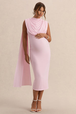 Milaine Light Pink Round-Neck Maternity Midi Dress With Cape Sleeves – Club  L London