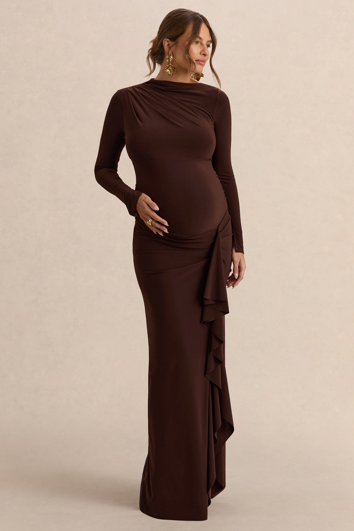 dark brown plus size dress boohoo Women's Plus Size Tie Detail Plunge Corset Midaxi Dress