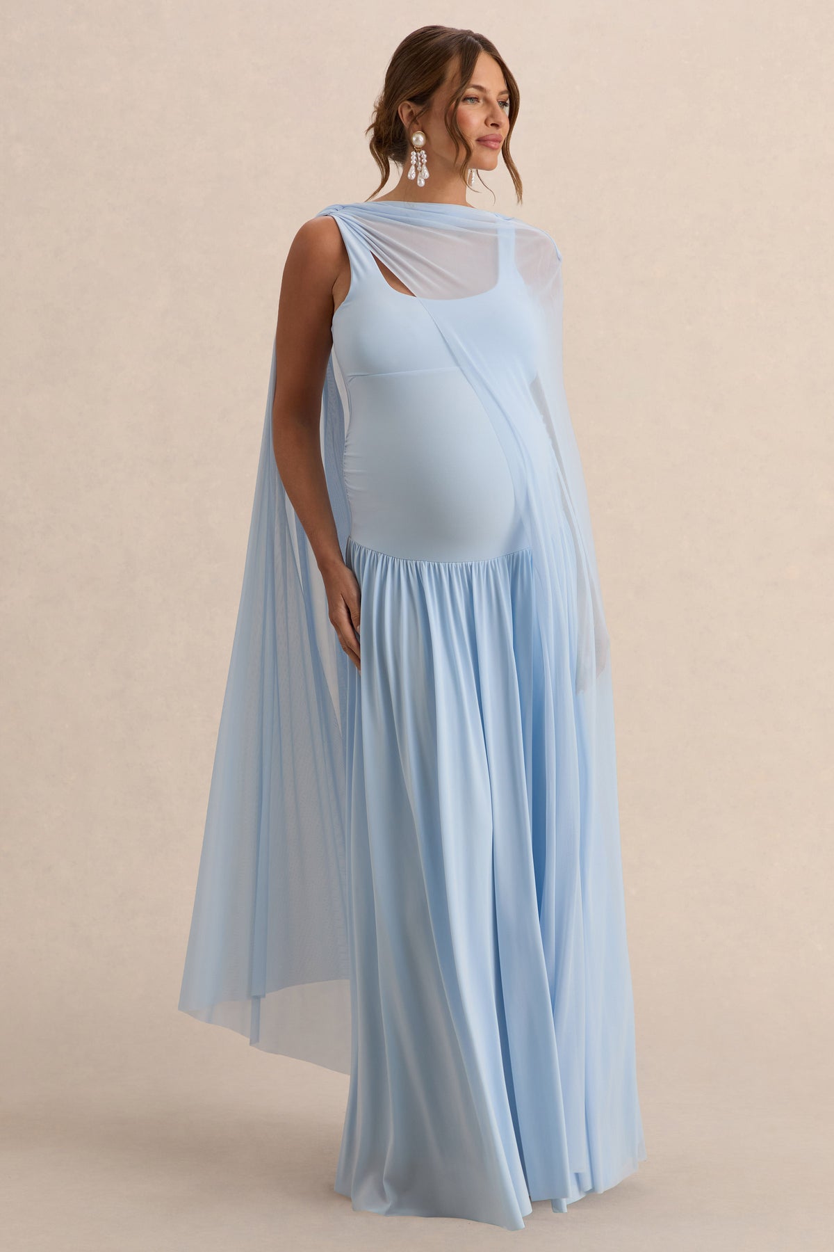 blue maternity dress plus size Blue Floral Puff Sleeve Maternity Plus Midi Dress PinkBlush