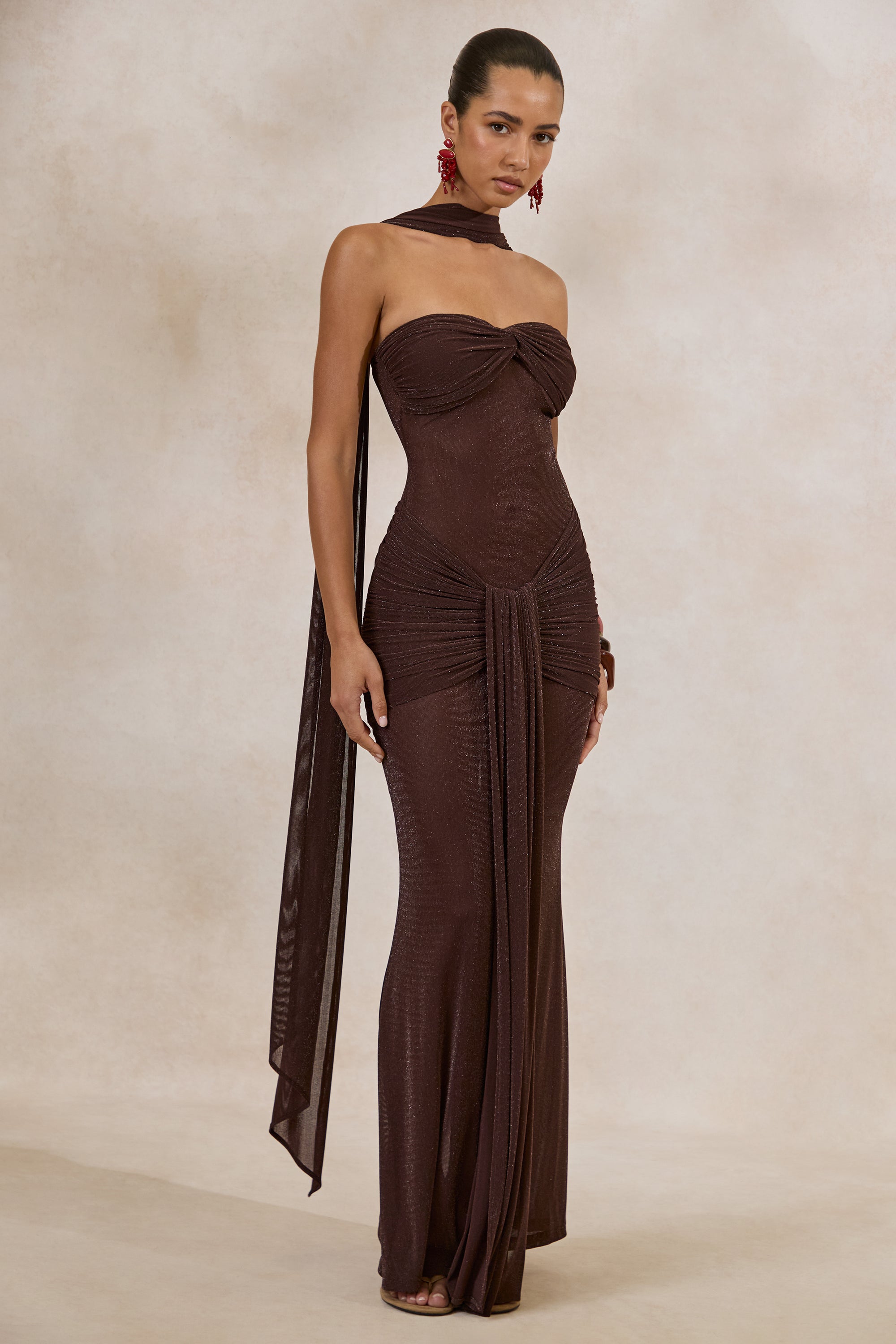 brown formal dress with scarf Everyones favorite style, our Keisha bridesmaid dresses with our matching satin scarf, now comes in chocolate brown , Shop online now!