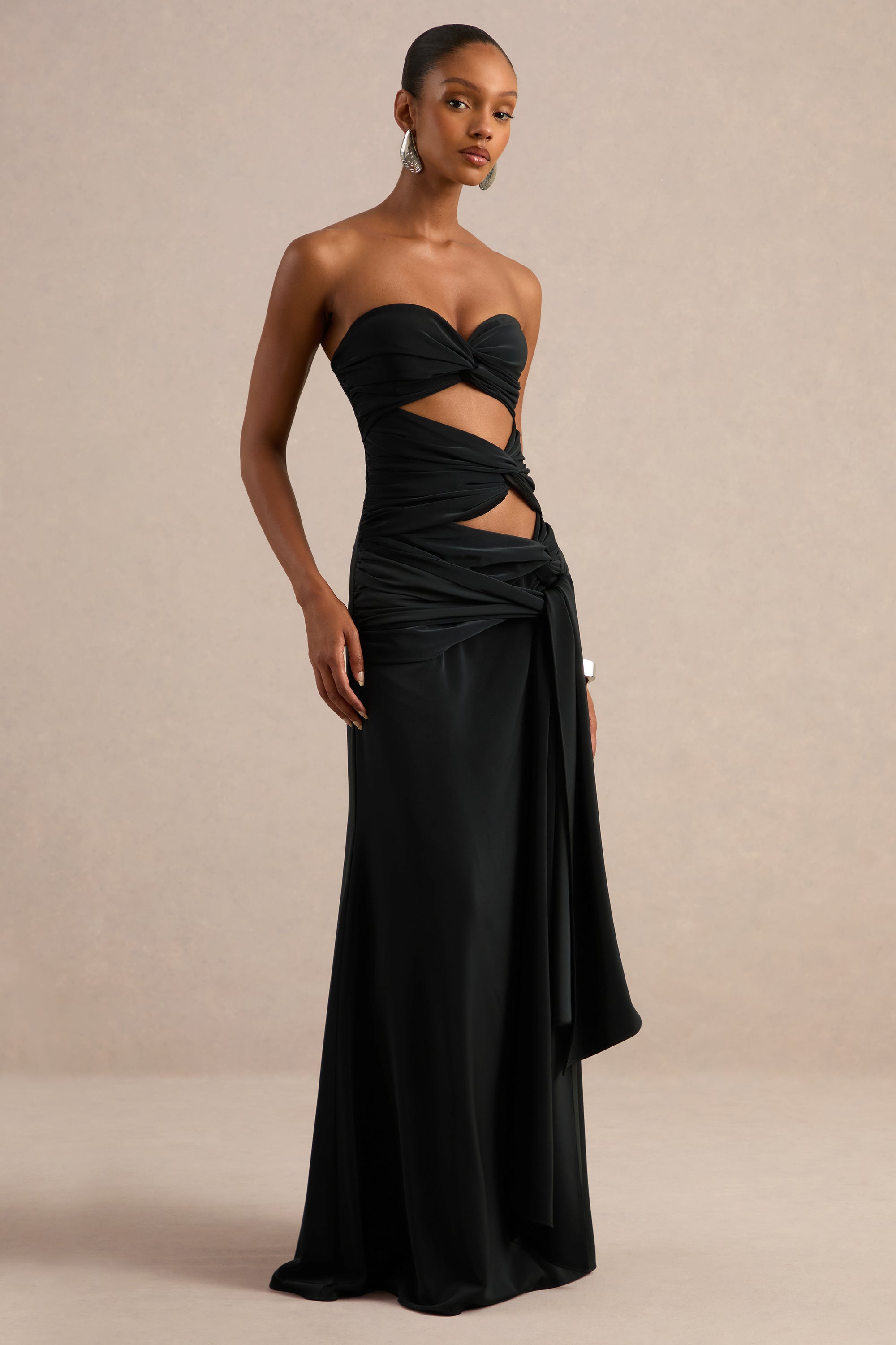 ECM_HR_CL138168001 - Alinae | Black Satin Bandeau-Neck Maxi Dress With Body Cut-Outs 1.jpg