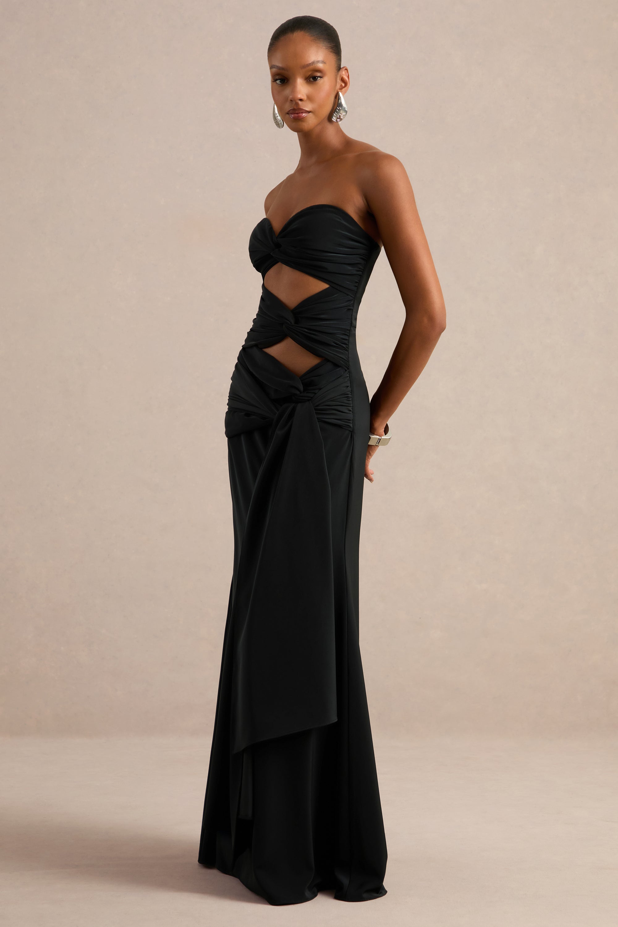 ECM_HR_CL138168001 - Alinae | Black Satin Bandeau-Neck Maxi Dress With Body Cut-Outs 2.jpg