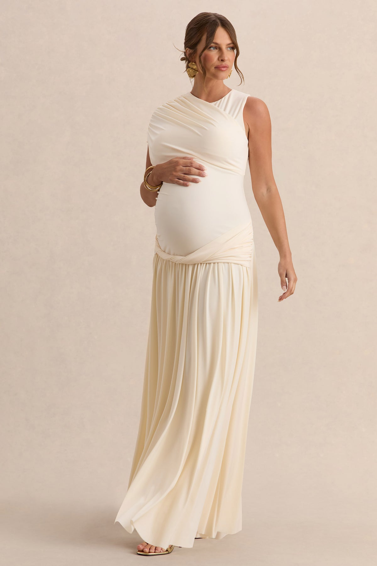 cream knit maternity dress HATCH Collection The Celia Dress in White