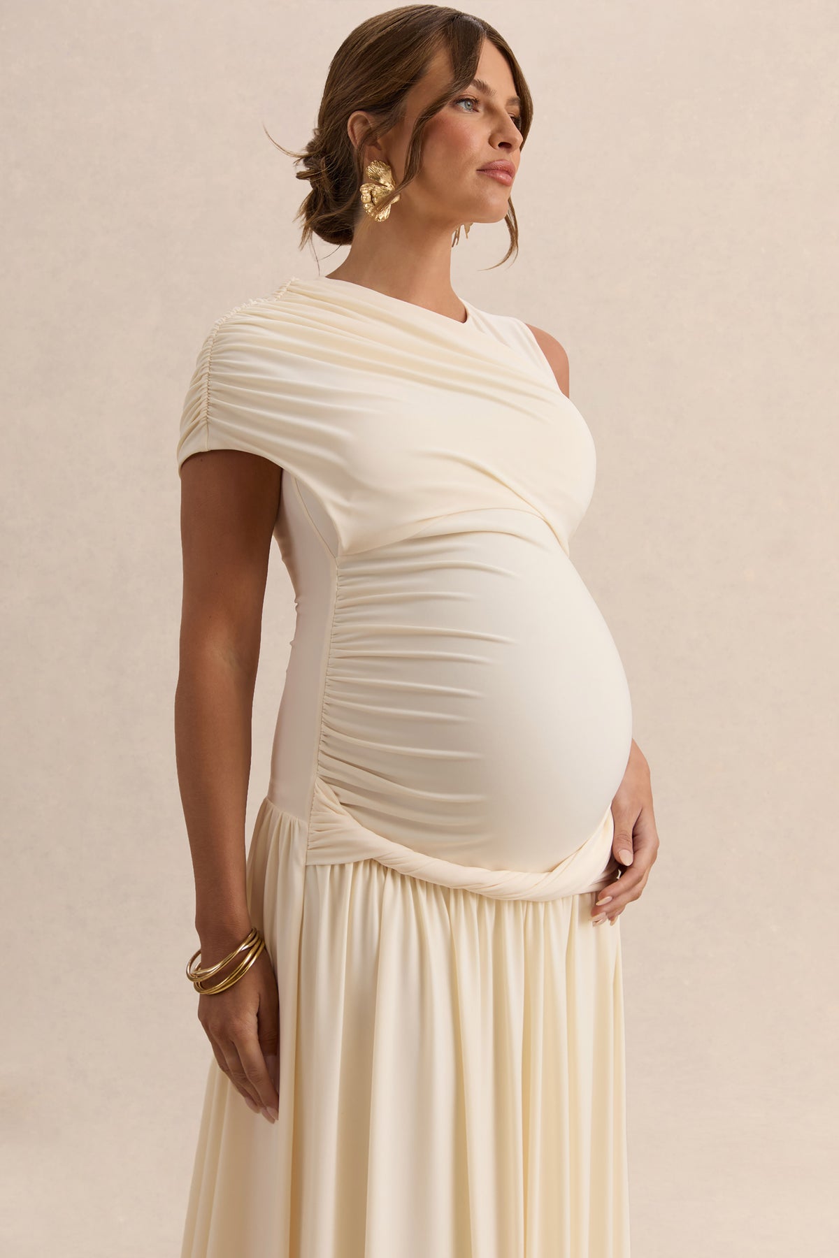 cream maternity dress Angel Maternity Daisy Romantic Cream Print Maternity Baby Shower Dress