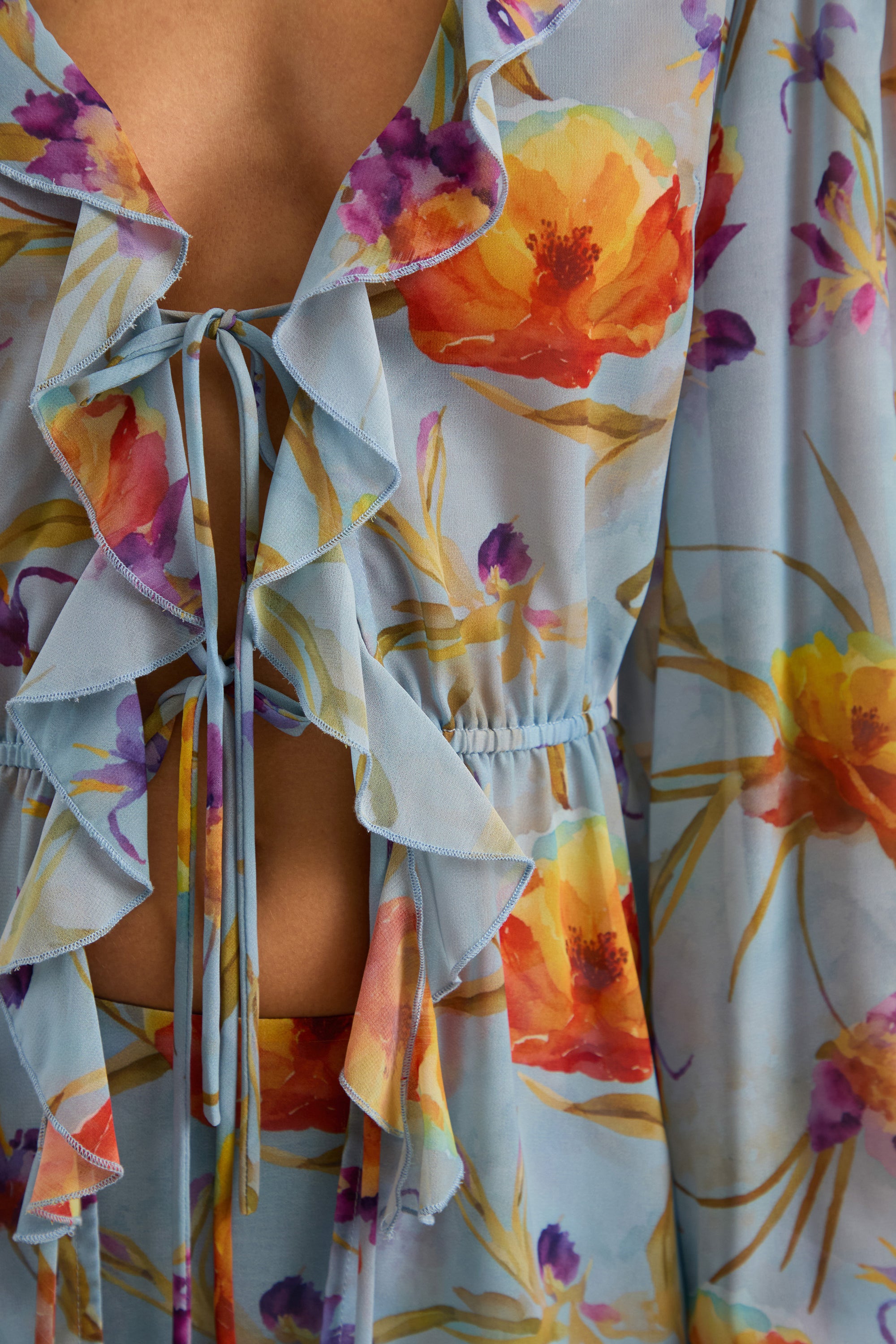 CL138215016 - Alveta | Blue Floral Chiffon Sheer V-Neck Top With Ruffled Detailing9.jpg